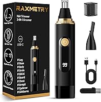 RAXMETRY Nose Hair Trimmer Men Women 2025 Painless IPX7 Waterproof USB-C Rechargeable LED Display 90 Days Battery Black
