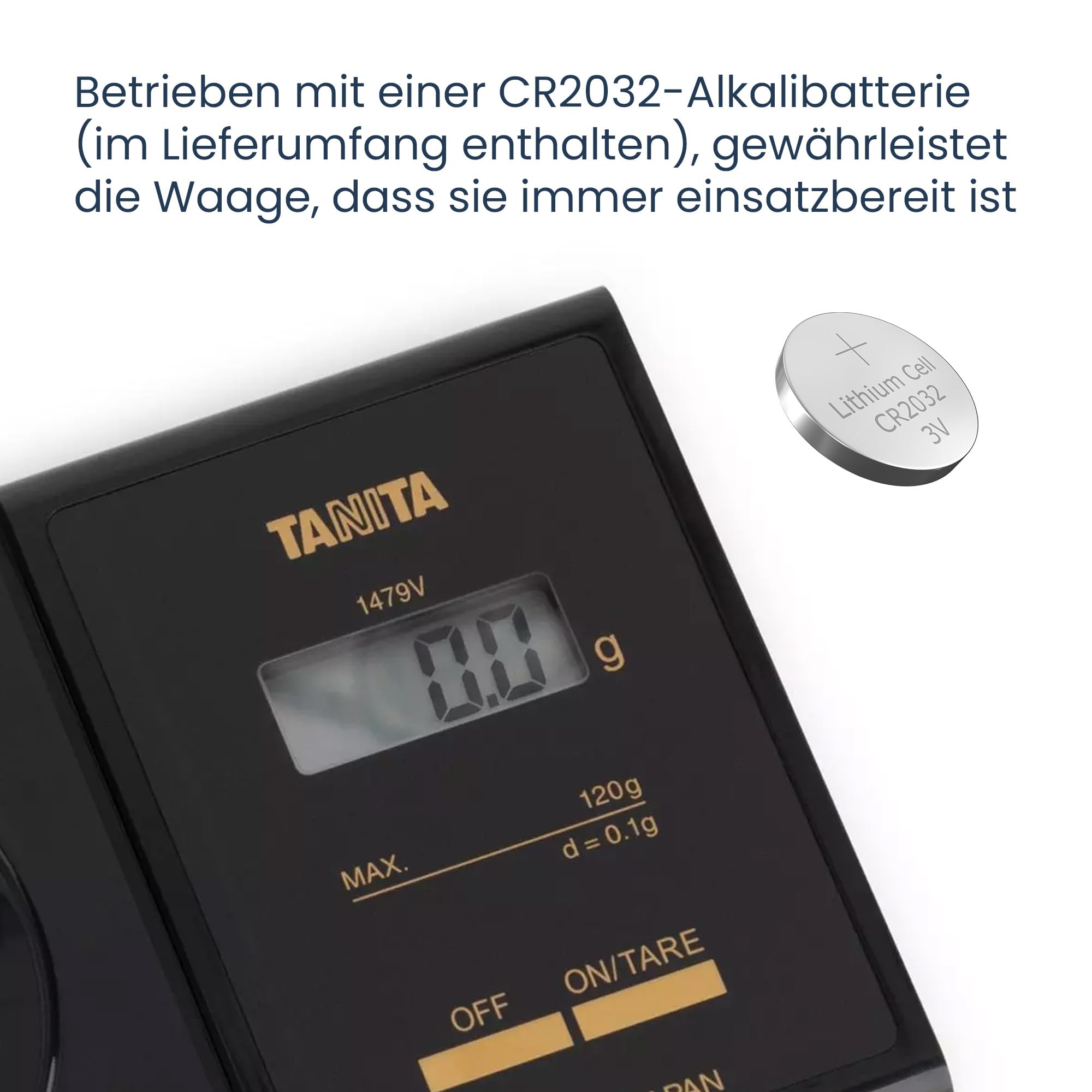 TANITA Mini-Waage 1479V – Kleine Digitale Präzisionswaage mit 0,01 g Genauigkeit – Hergestellt in Japan, 120 g Kapazität, LCD-Display