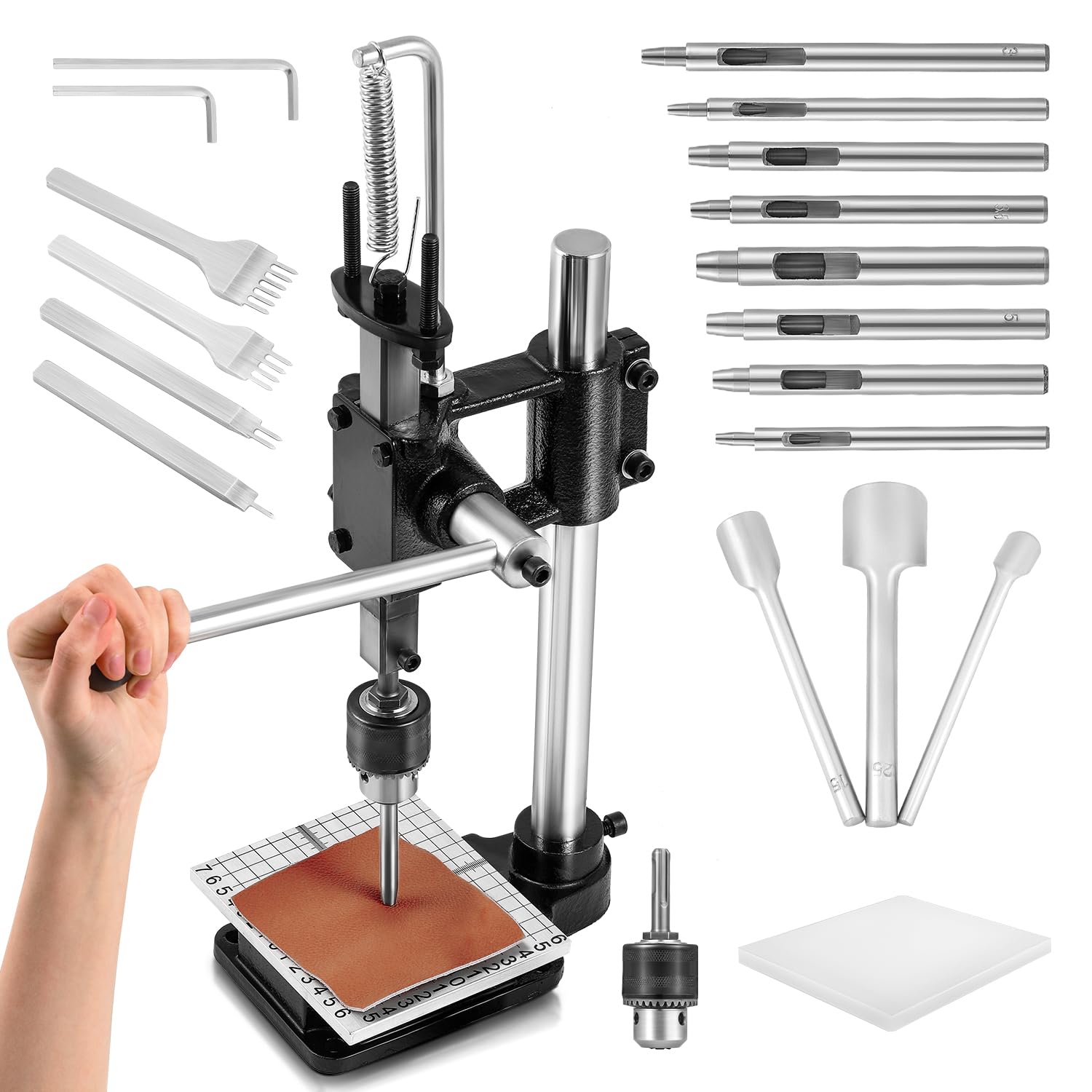 Set 6 Punzoni Per Cuoio - Fori Da 2.5mm A 5mm, Acciaio Temprato, Per Cinture E Lavorazione Pelle - Foto 3