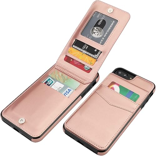 Miniatura 11 de KIHUWEY Funda tipo cartera para iPhone 7/8 Plus con soporte para tarjeta de crédito, cierre magnético de cuero de primera calidad, resistente funda