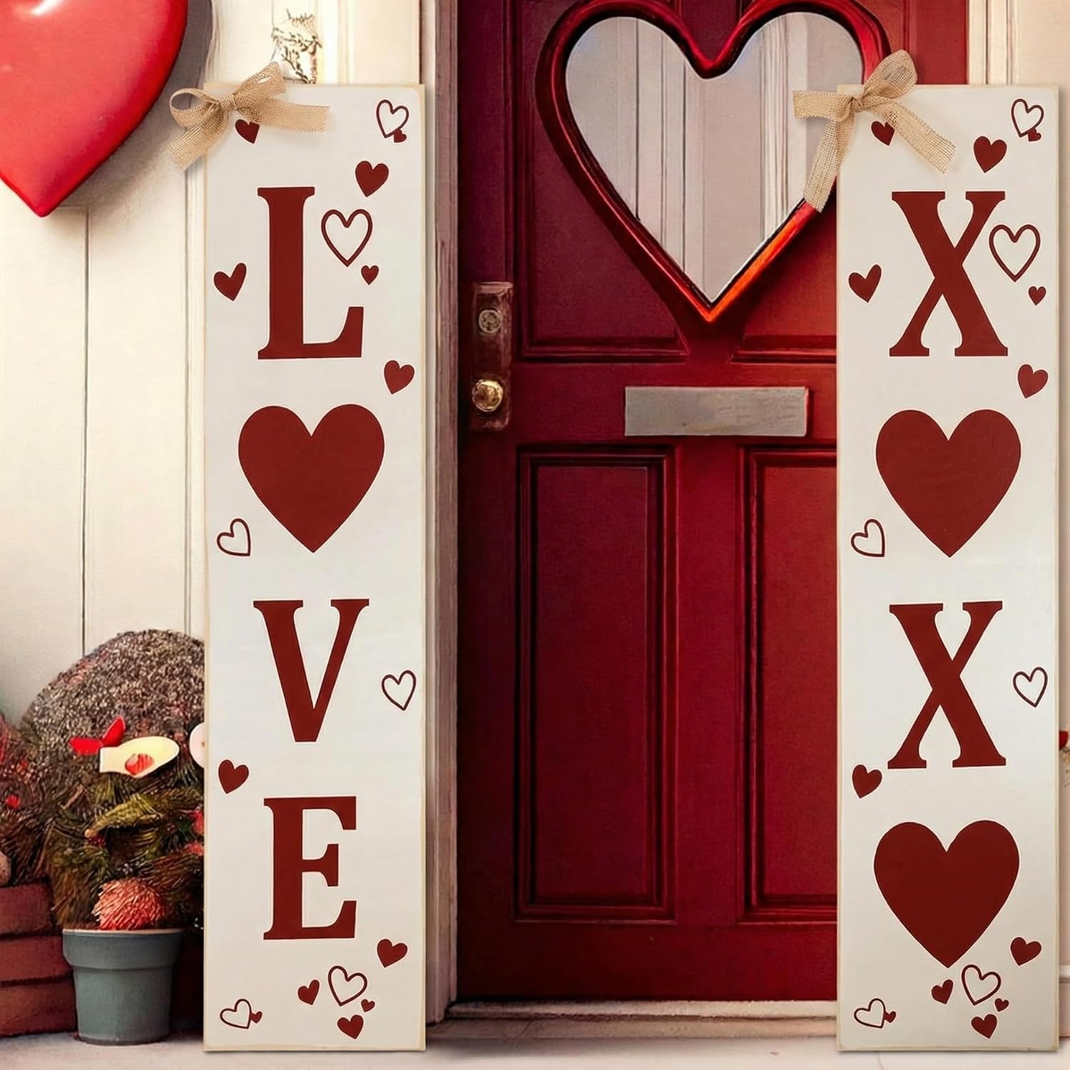 Amazon.com: Memorywuu 2 Pcs Valentine's Day Porch Sign Love Heart ...