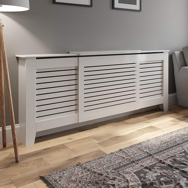 Radiator Cover Wall Cabinet Adjustable MDF Wood White Horizontal Style Modern
