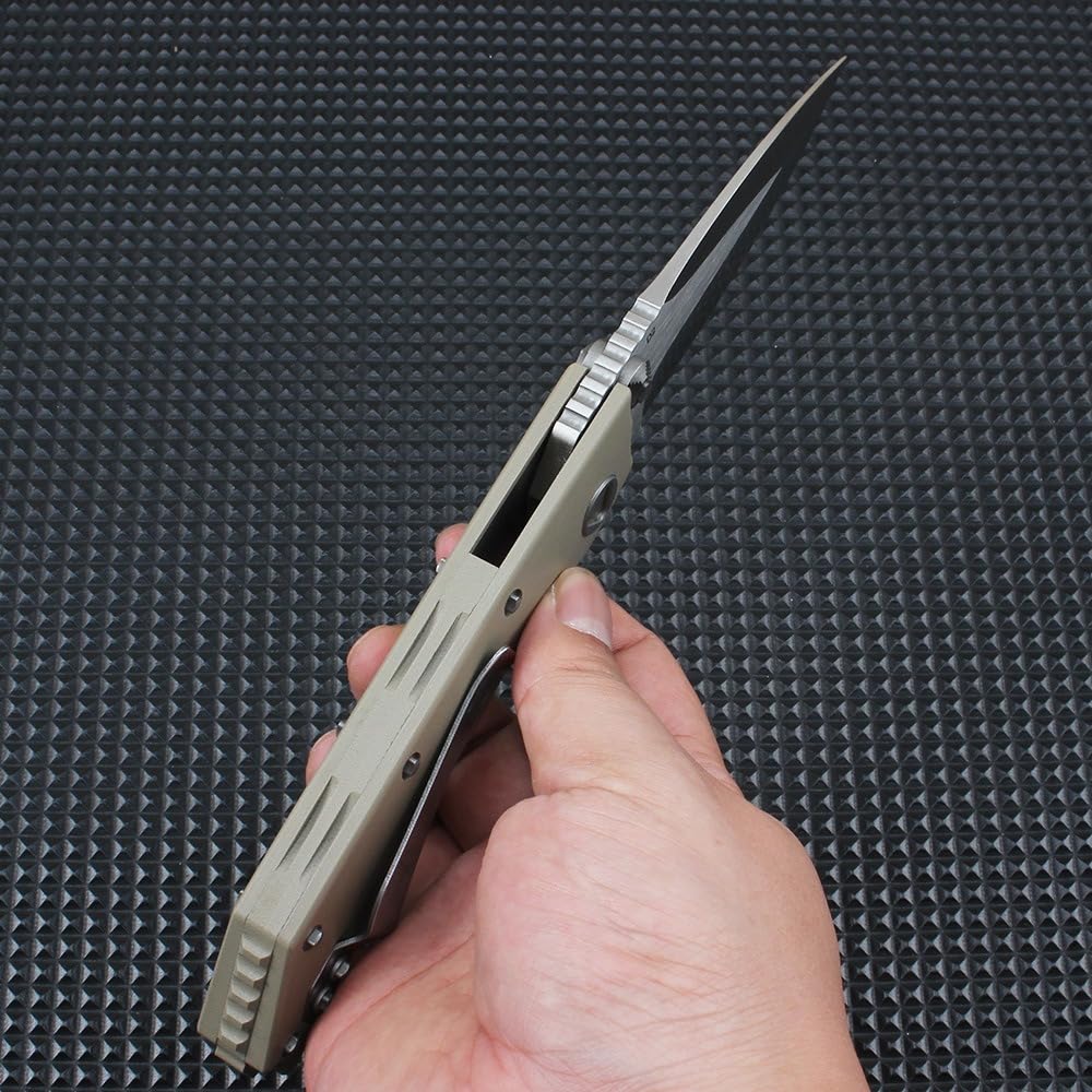 Generisch Klappmesser D2-Klinge G10-Griff 8,3 cm Satin-Finish，Khaki