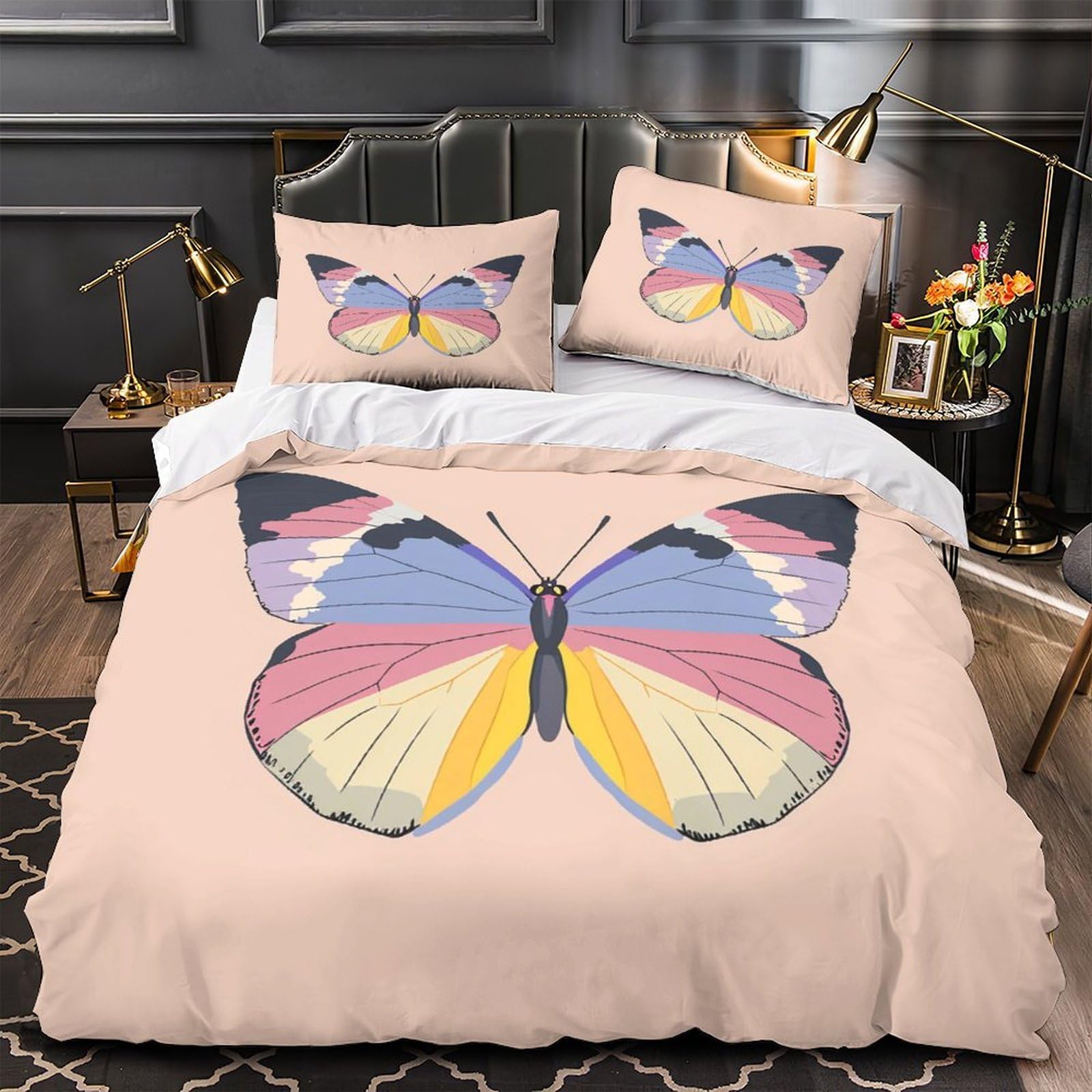 Housse de couette papillon hypoallergénique anti-acarien pour lit simple enfant