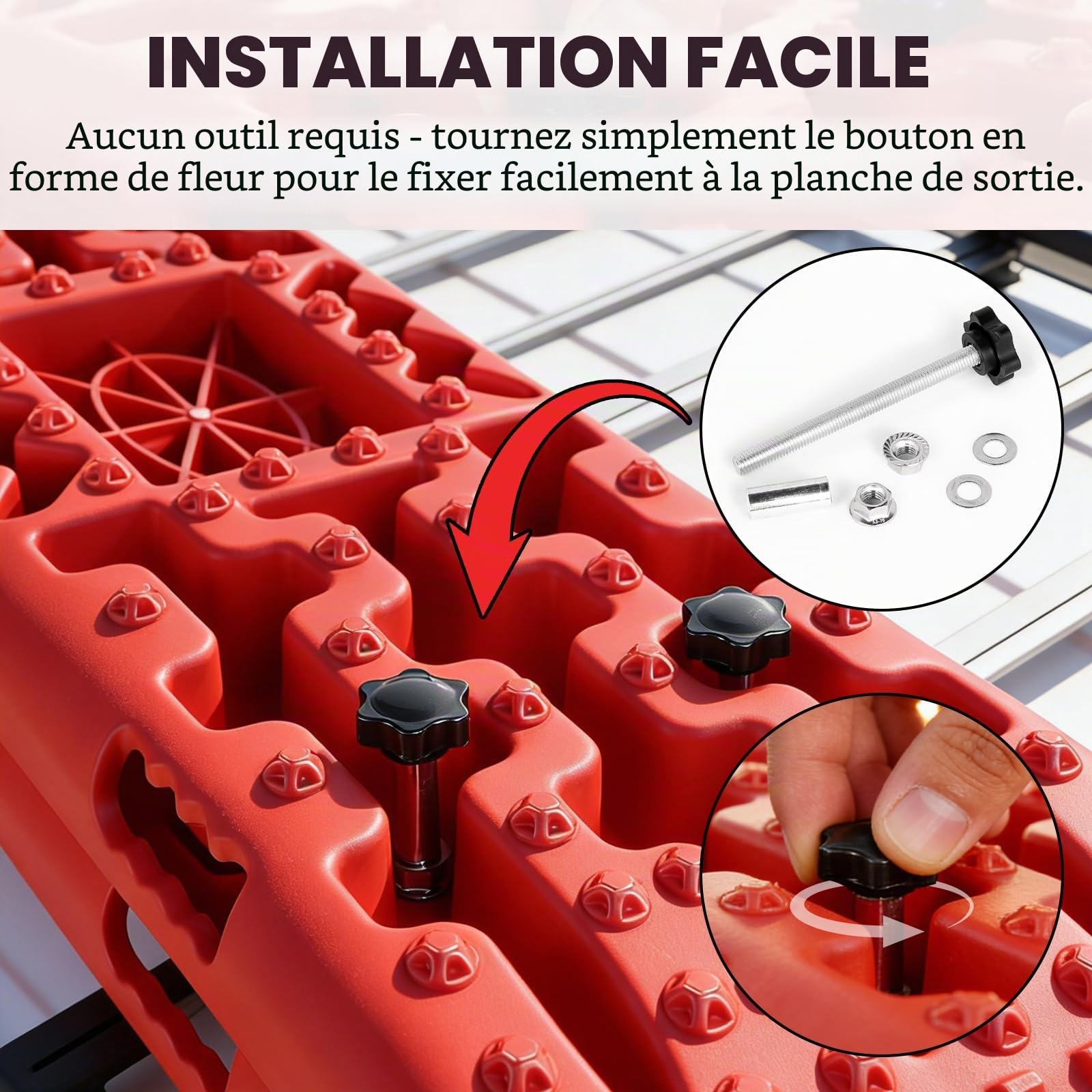 EXLECO Lot de 2 supports pour plaques de sable - Accessoires pour sandboards tout-terrain - Fixation tout-terrain - Pour camping-car - Tapis de traction - Kit de montage pour voiture - Barres de toit
