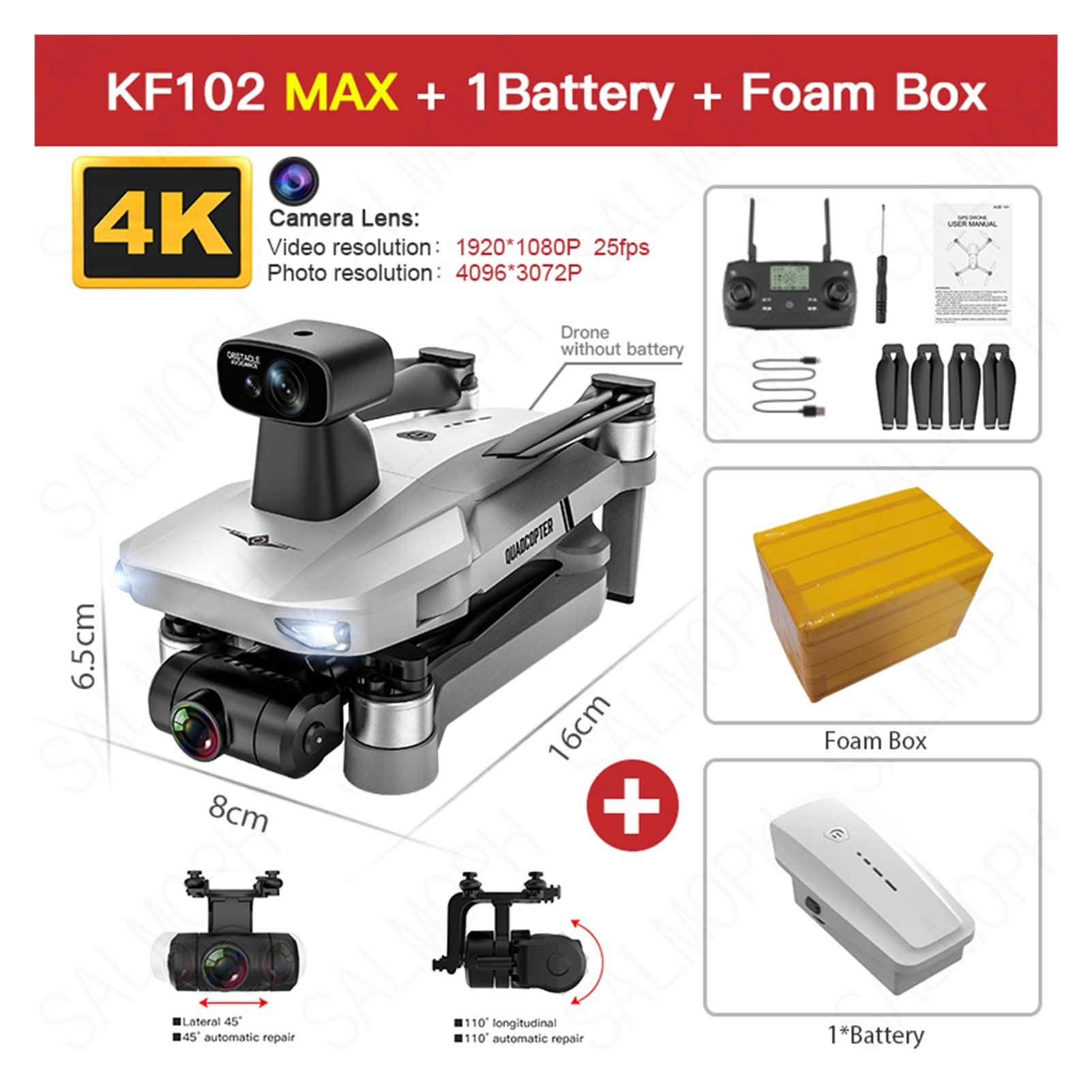 MAX Drone 4K Profesional z kamerą HD 5G WiFi GPS 2- Anti-Shake Gimbal Quadcopter Bezszczotkowy mini dron KF102 4k Dron (Kolor: KF102MAX 1B Foam Box)