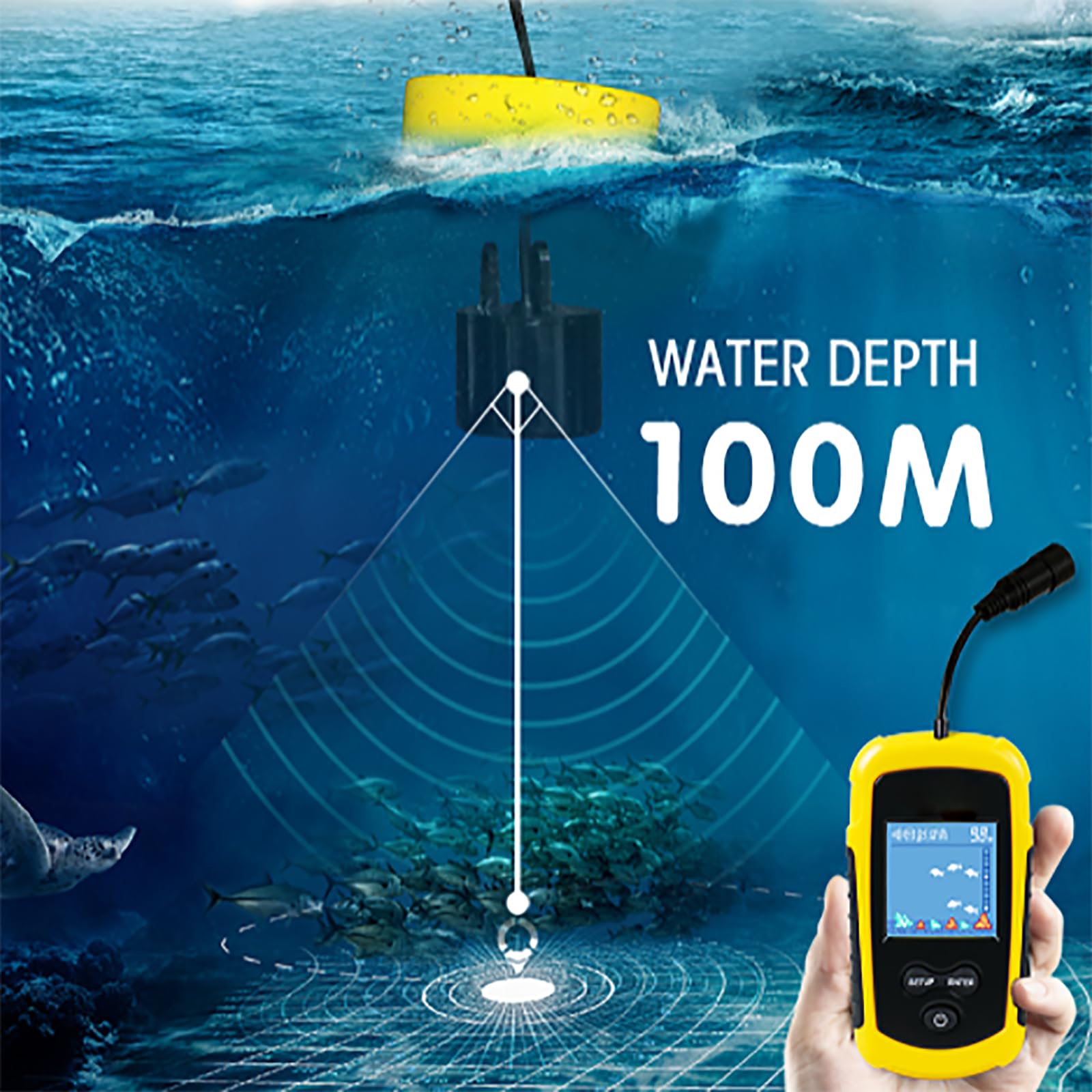 Buscador De Peces Portátil, Probador De Peces Portátil Con Pantalla LCD, Sensibilidad Ajustable, Distingue Automáticamente Los Peces Y La Profundidad De Detección De 100 Metros, Para Pesca Hielo