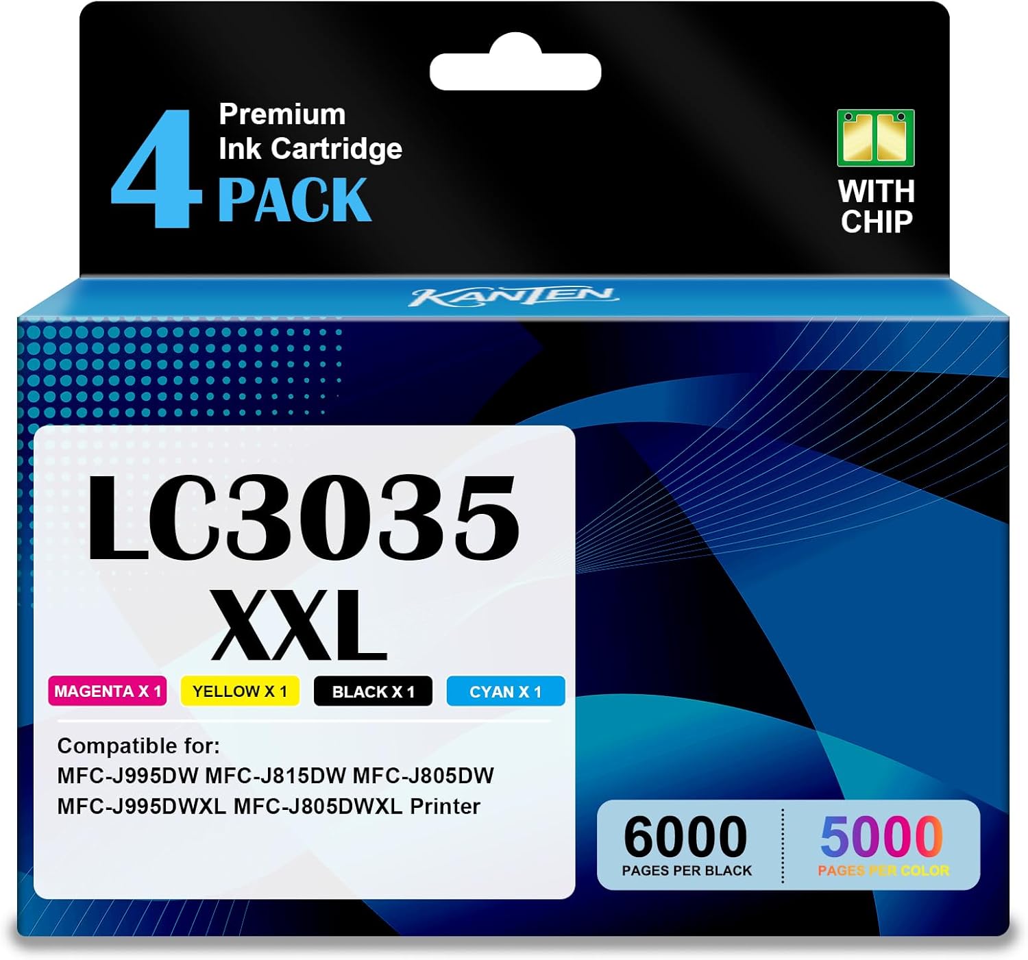 KANTEN LC3035 LC3035XXL Ink Cartridge 4-Pack (with Chip) Ultra High-Yield Replacement for MFC-J995DW MFC-J805DW MFC-J815DW MFC-J995DWXL MFC-J805DWXL MFC-J815DWX Printer (BK/C/M/Y)