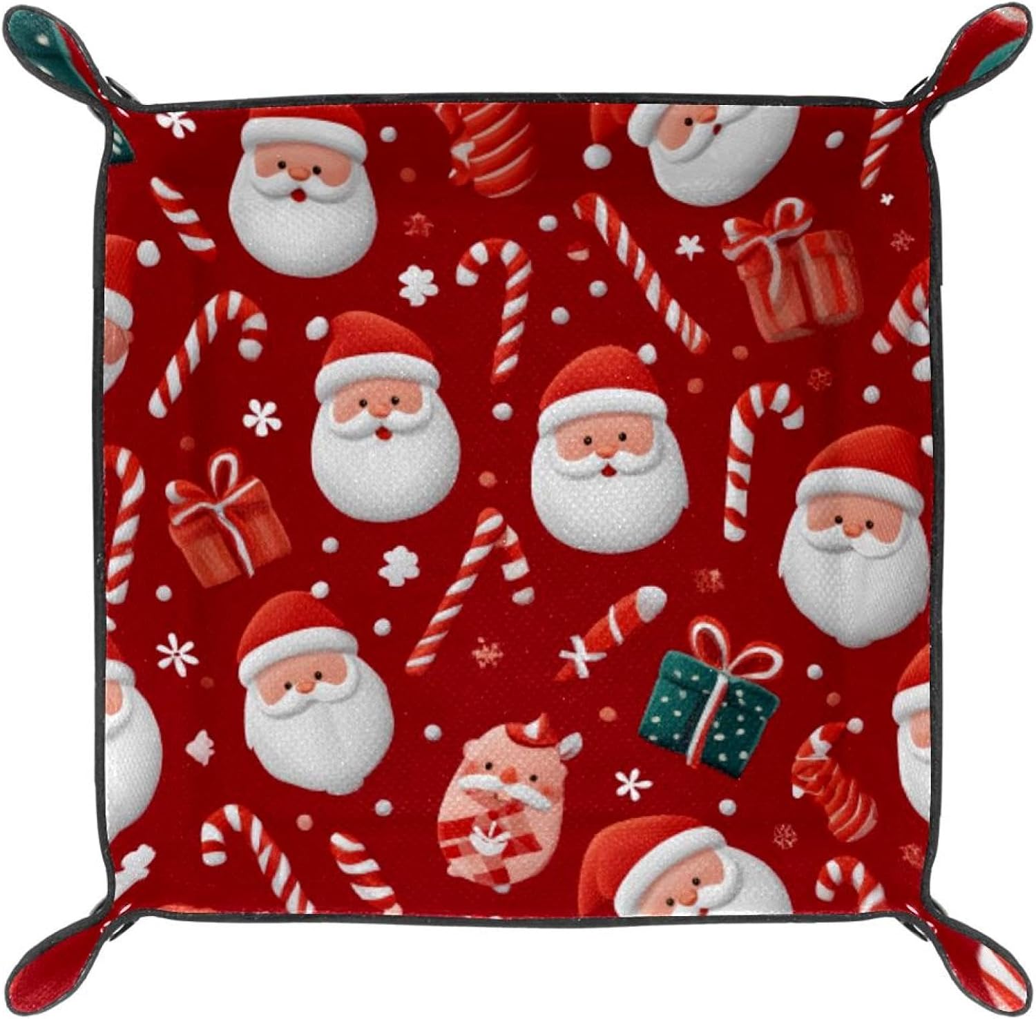 Microfiber Leather Dice Trays Folding for RPG DND Table Games, Dice Holder Storage Box Portable Folding Rolling Dice Tray Santa Face Candy Canes, 20.5x20.5cm