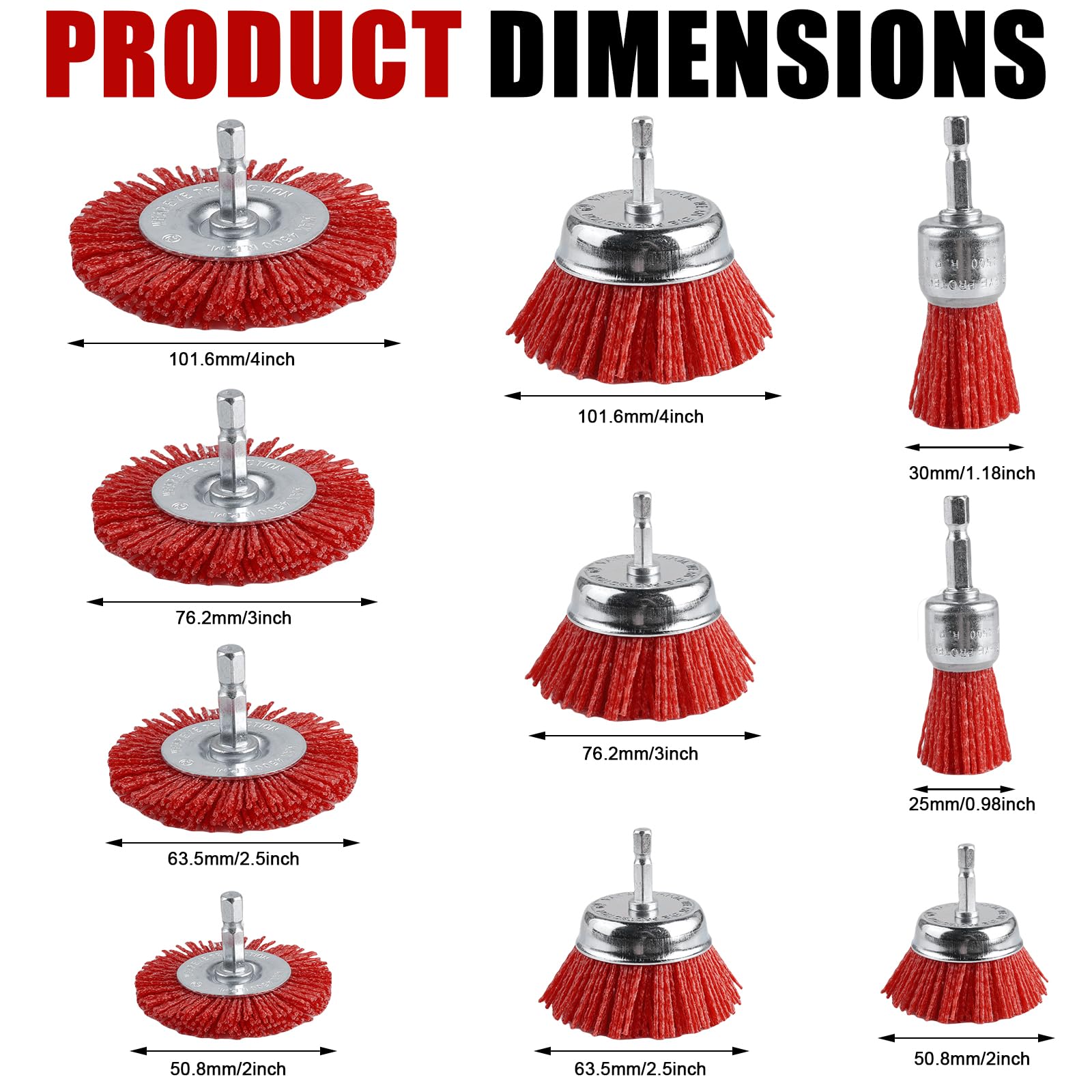 10 spazzole in nylon, filo di nylon con attacco esagonale da 1/4", per trapano, 6 misure, set di spazzole in nylon per rimuovere ruggine e filo abrasivo