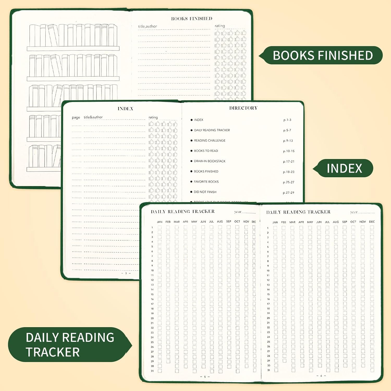 Reading Journal Book Lovers Gifts Hardcover Leather Readers Log Track Reading with 65 Book Reviews, 5.8”x8.3”, DarkGreen - Image 3