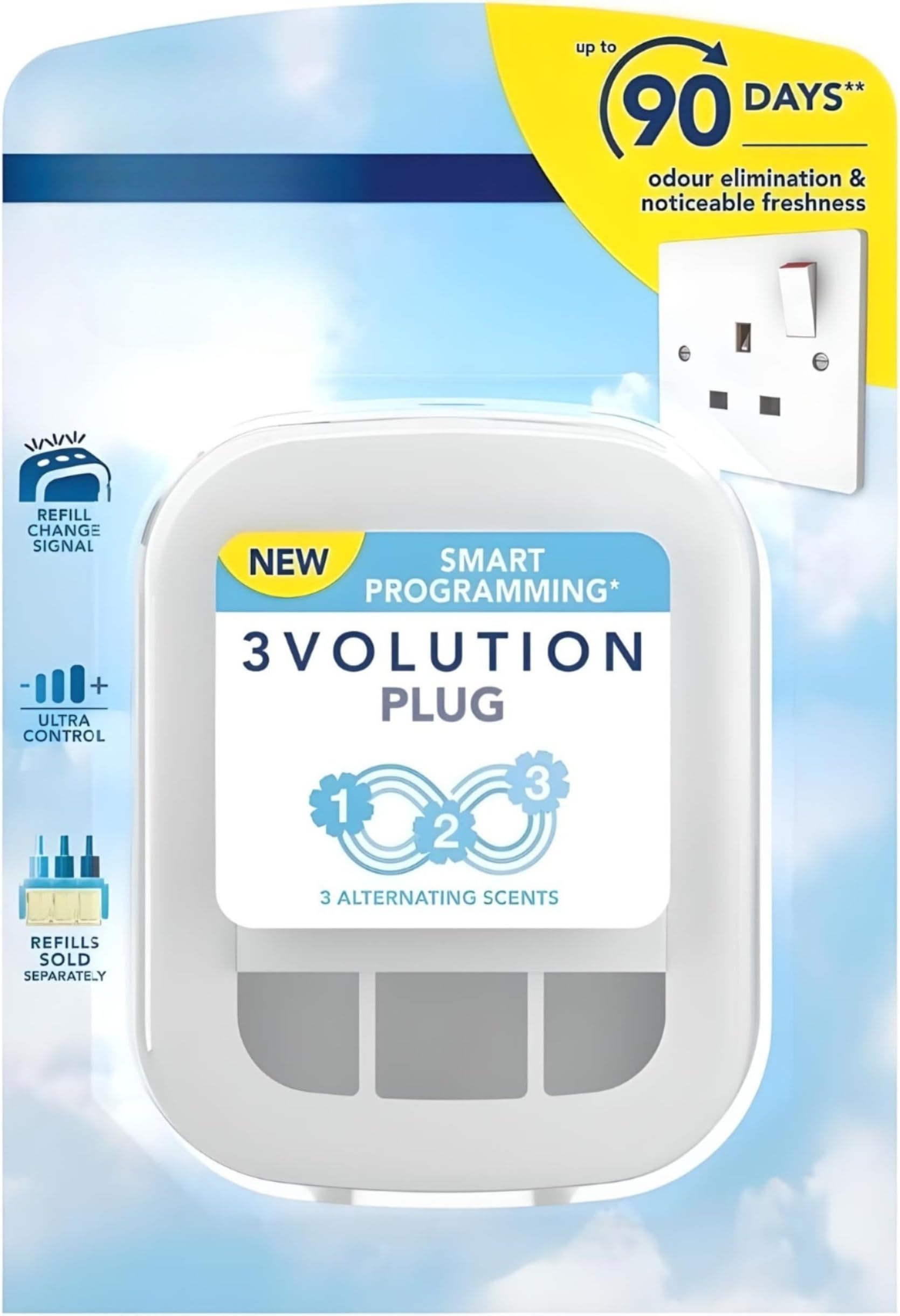 AMK® Ambi Pur 3Volution Plug In Air Freshener Diffuser Device Only Timer Settings Adjustable Intensity White UK Electric Plug