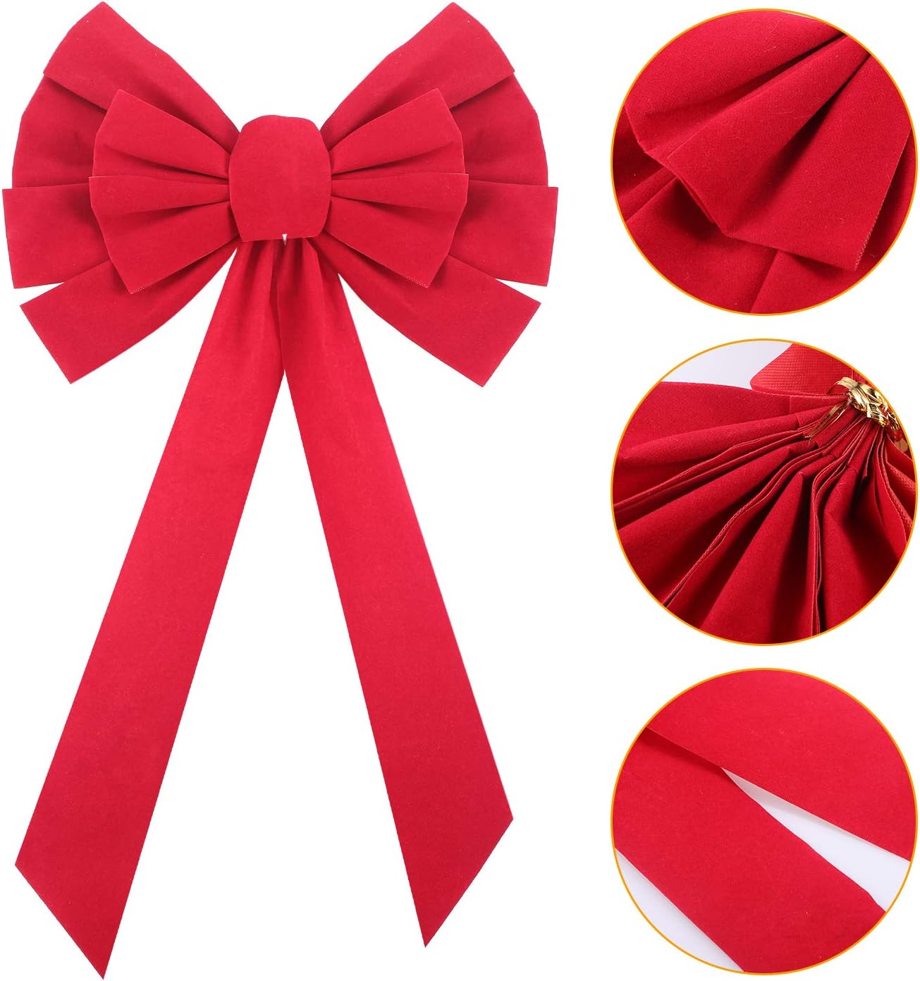 Set of 6 Large Red Velvet Bows Christmas Hanging Bows for Christmas Wreaths or Tree Topper Indoor and Outdoor Decoration - Image 4