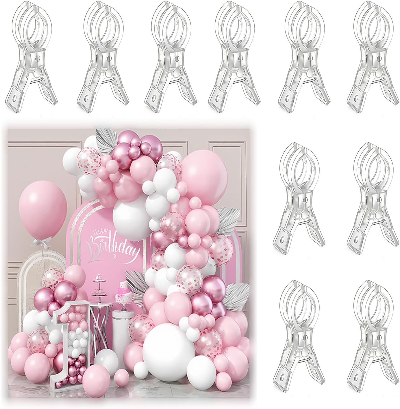 20 Pack Plastic Transparent Balloon Arch Clips for Backdrop | 3.5 Inch Heavy-Duty Spring Clamps for Birthday Decoration Accessories Beach Towels Crafts Swimming Pool Photography Studios