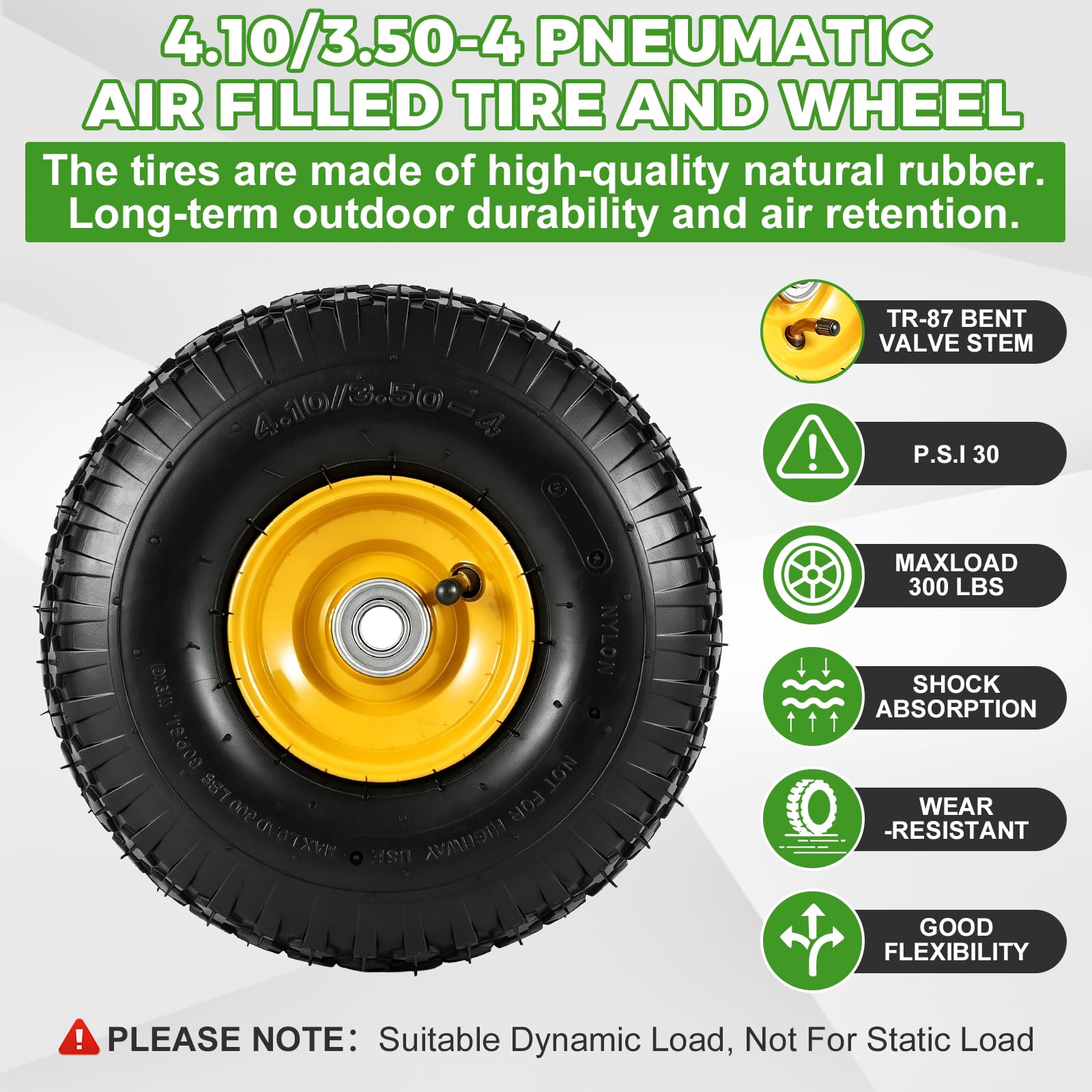 RRQ (2 Pack) 10" Pneumatic Tires, 4.10/3.50-4" Tire and Wheel (Yellow) — Amazon image 3