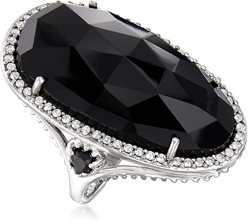 Miniatura 3 de Ross-Simons Black Onyx, 40 ct. t.w. Black Spinel and .40 ct. t.w. White Topaz Cocktail Ring in Sterling Silver
