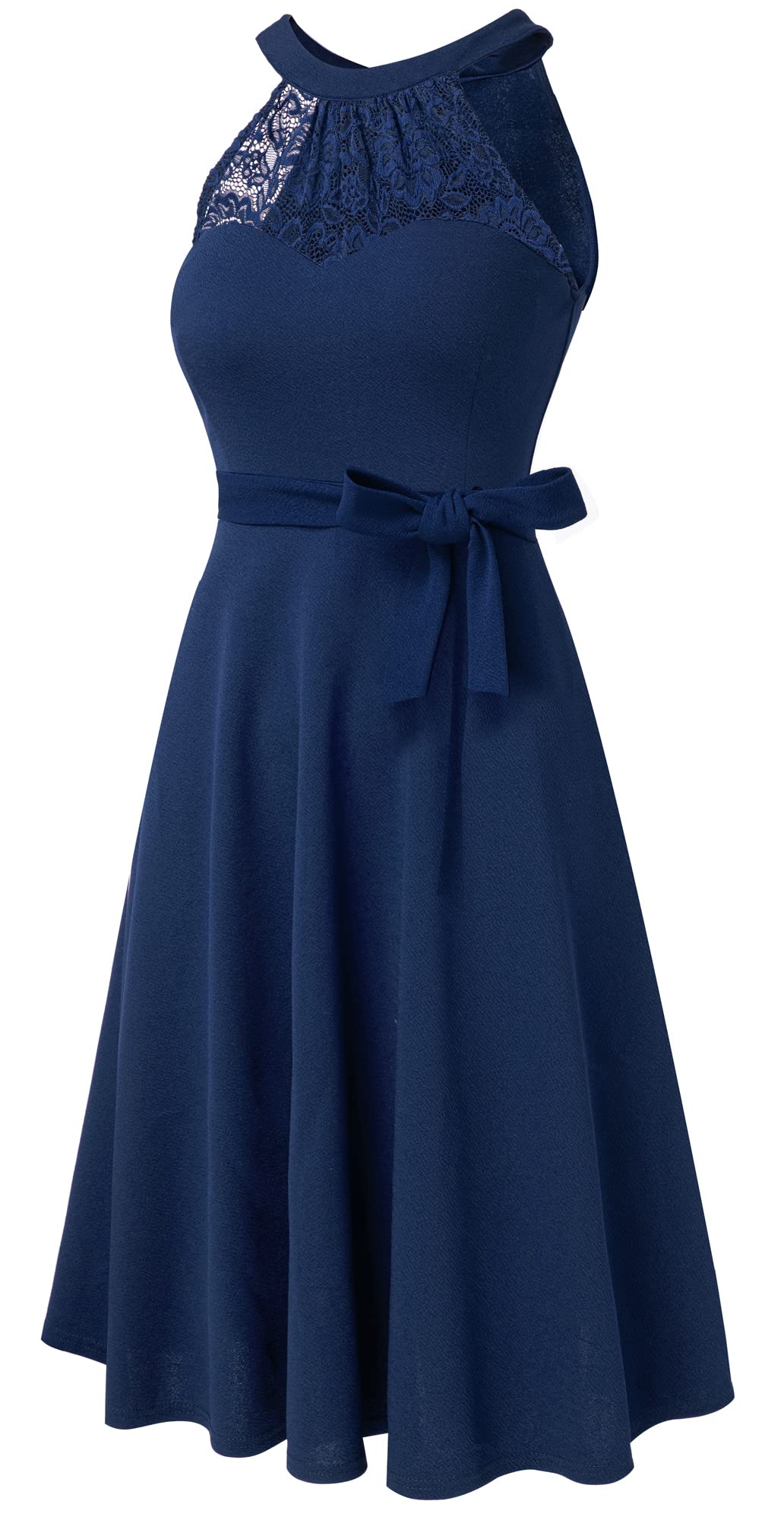 HOMEYEE Damen Vintage 50er Rockabilly Schulterfrei Bestickte Spitze Cocktailkleid A283