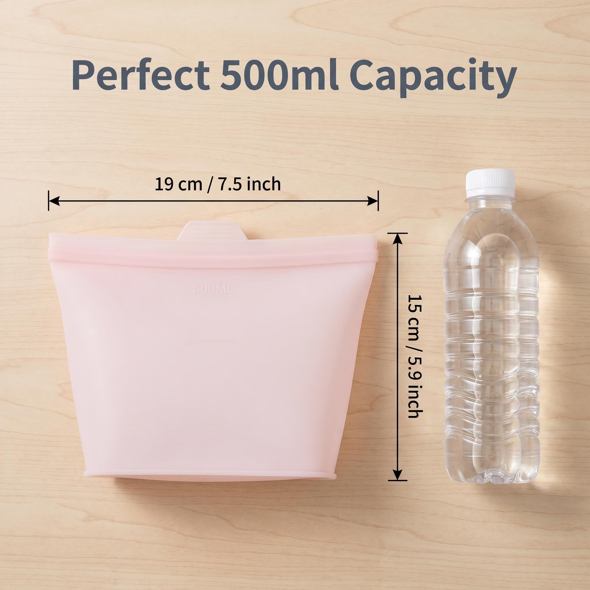 Everbag, 3 sacchetti riutilizzabili in silicone per alimenti, 500 ml