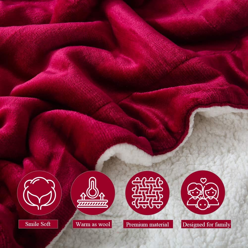 NANPIPER Bed Blanket Reversible Sherpa Flannel Blanket Super Soft Fuzzy Plush Fleece Microfiber (90"x90" Wine Red) Queen - Image 4