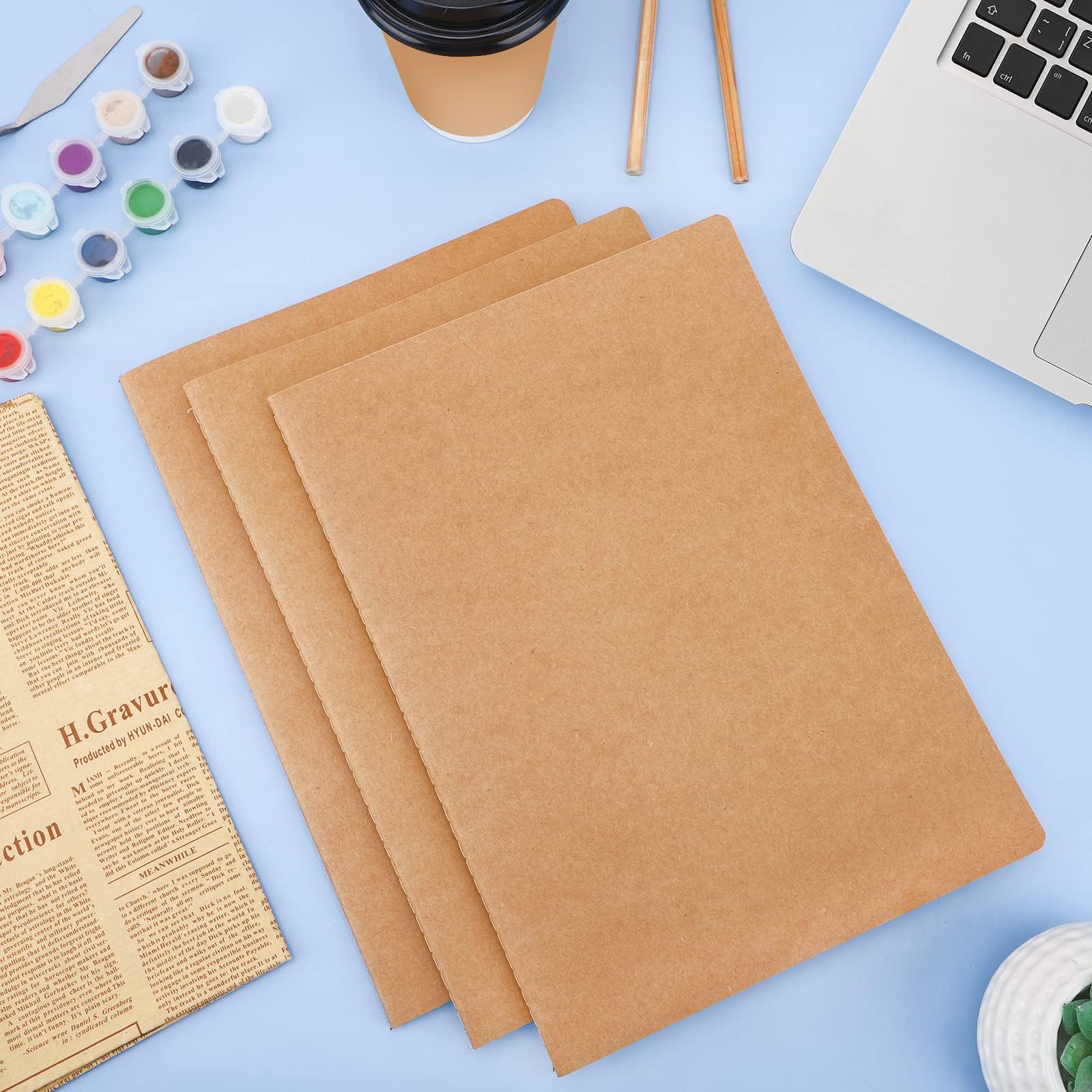 3 Taccuini A4 A Quadretti 5mm - Carta Spessa 100g/m² - Copertina Kraft - Per Appunti E Schizzi - Foto 2