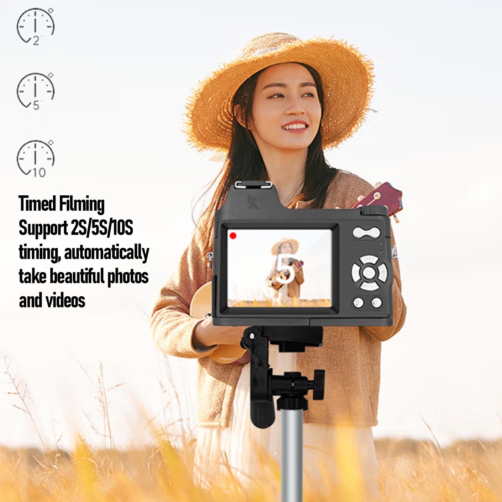 Zunate Fotocamera Digitale Mirrorless, Fotocamera Macro Fotografica Video 4K 48MP con Zoom Digitale 18x, Schermo LCD da 3 Pollici, Fotografia a Tempo, per la Famiglia di Viaggi