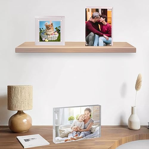 Miniatura 6 de Marco acrílico magnético de 4 x 4 pulgadas, marco de fotos transparente independiente de doble cara sin marco para pantalla de escritorio, marcos de