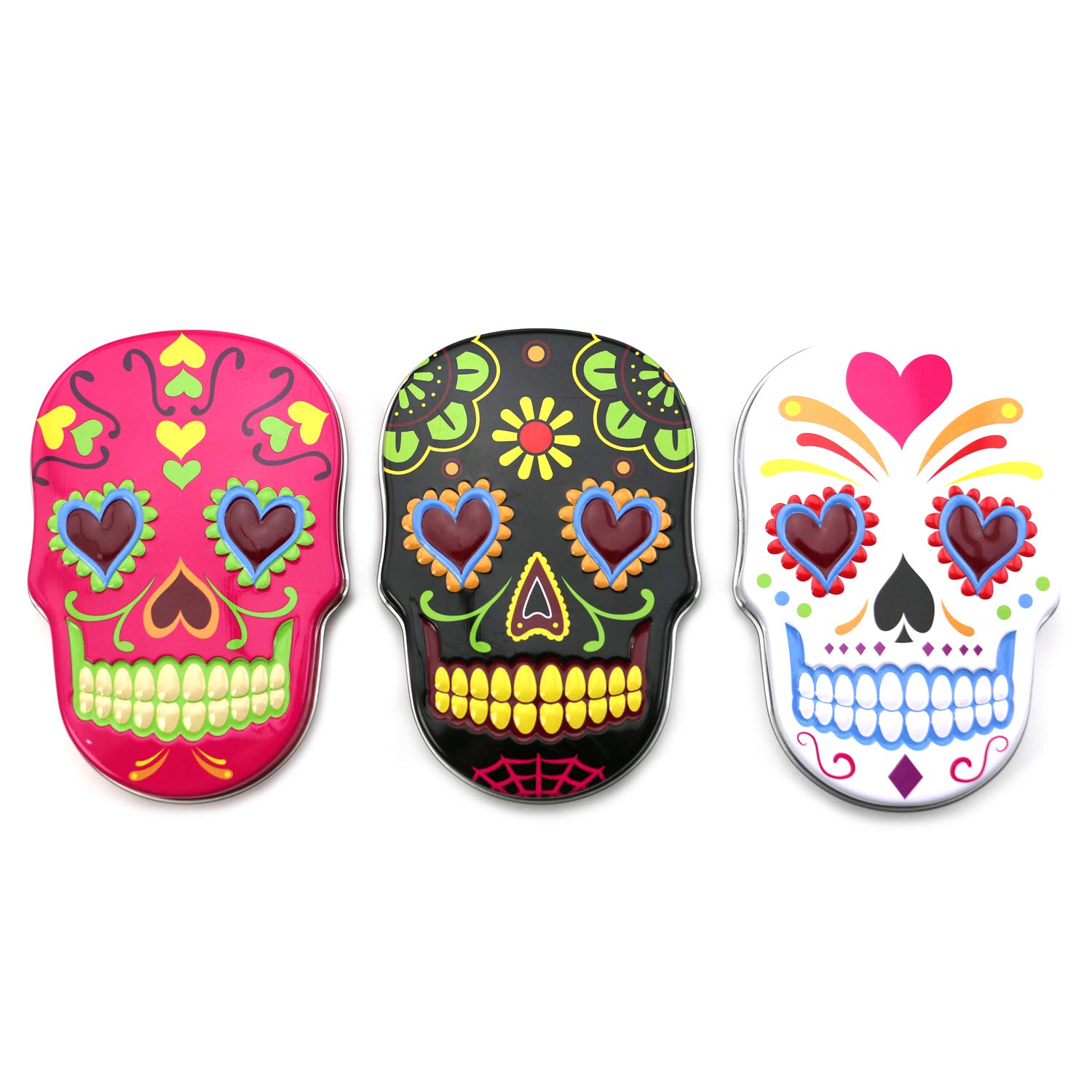 Sugar Skulls Tin Candy (18 Pack Case) Festive Sweet Flavor Skill Shaped Gift Stuffers with 2 Gosutoys Stickers