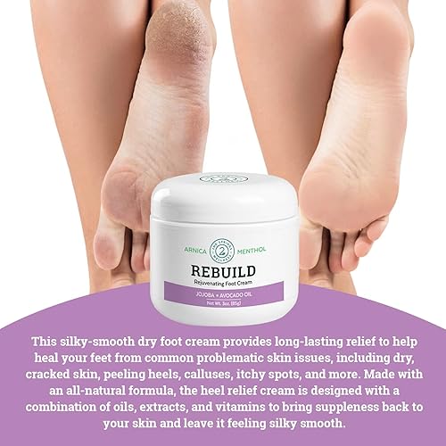 Miniatura 2 de REBUILD - Crema rejuvenecedora de acción rápida para aliviar los pies, crema reparadora natural de 3 onzas para pies y talones secos agrietados con