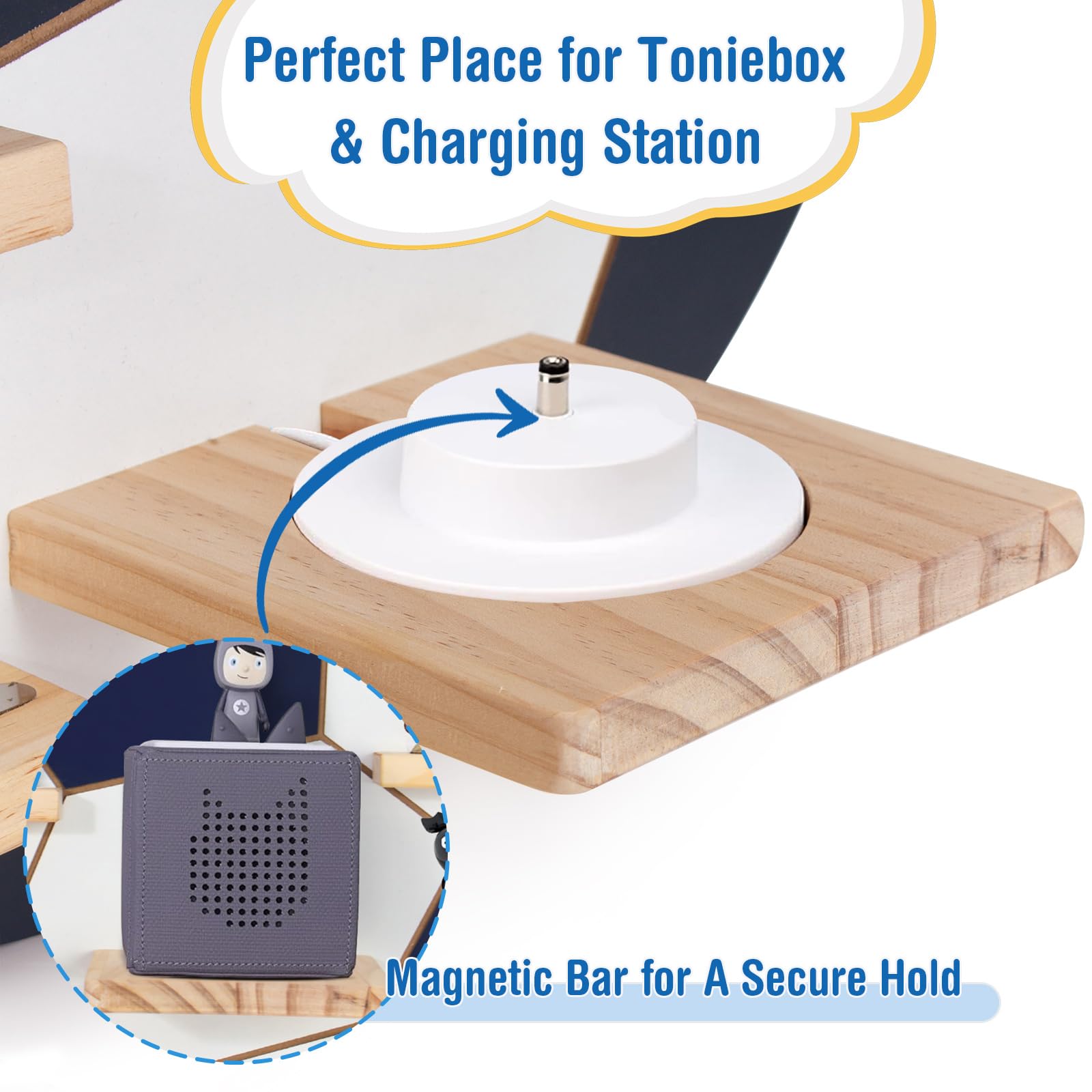 Todeco Étagère Magnétique Murale pour Tonie Box et Tonies, Football | Jusqu'à 20–25 Tonies, Bois Robuste, Compatible avec Tonie Box et Station de Charge, pour Chambres d'enfants