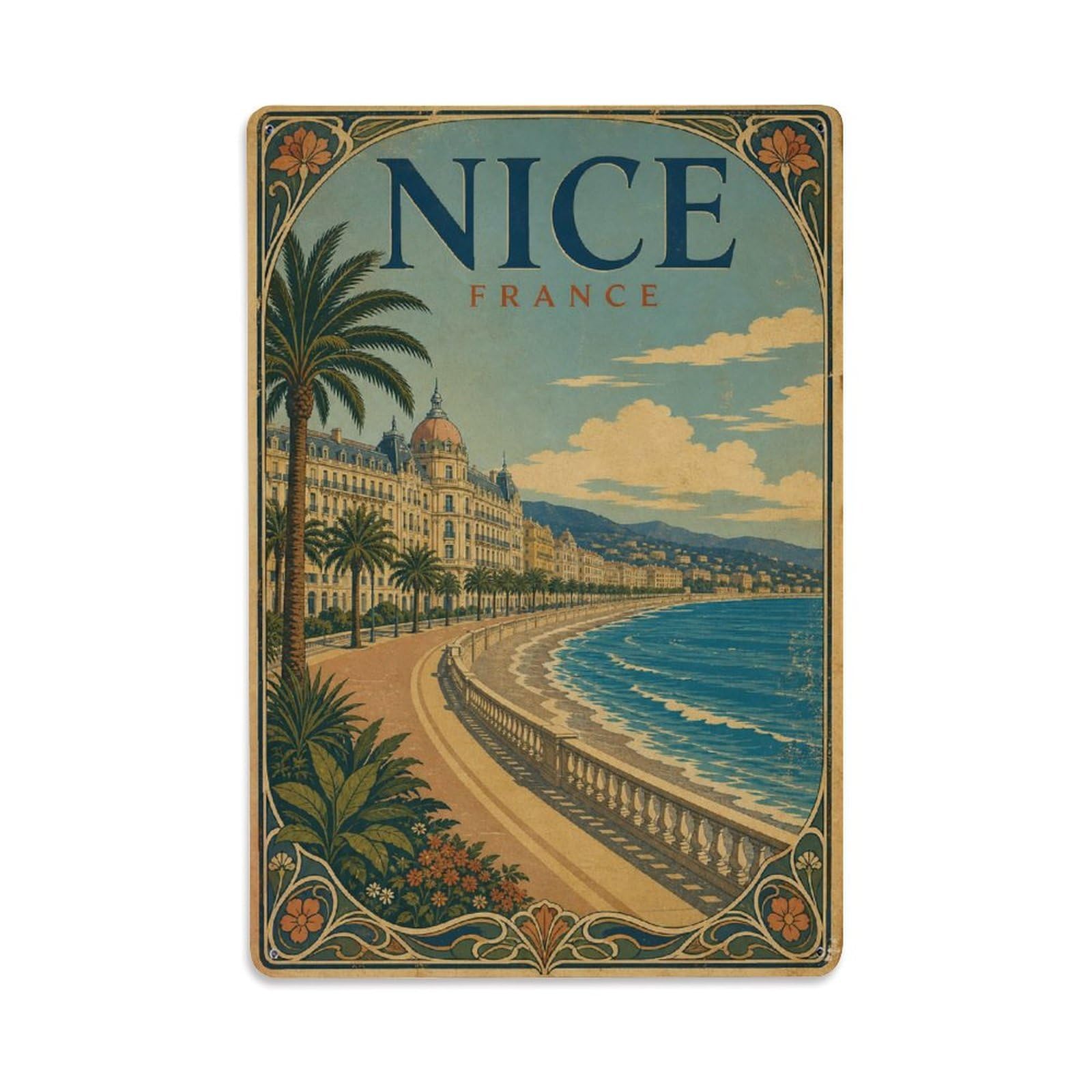Vintage Travel France Nice Metal Tin Sign Plaque Wall Decor for Cafe, Club Bar, Office, Garden Metal Poster 8x12Inch