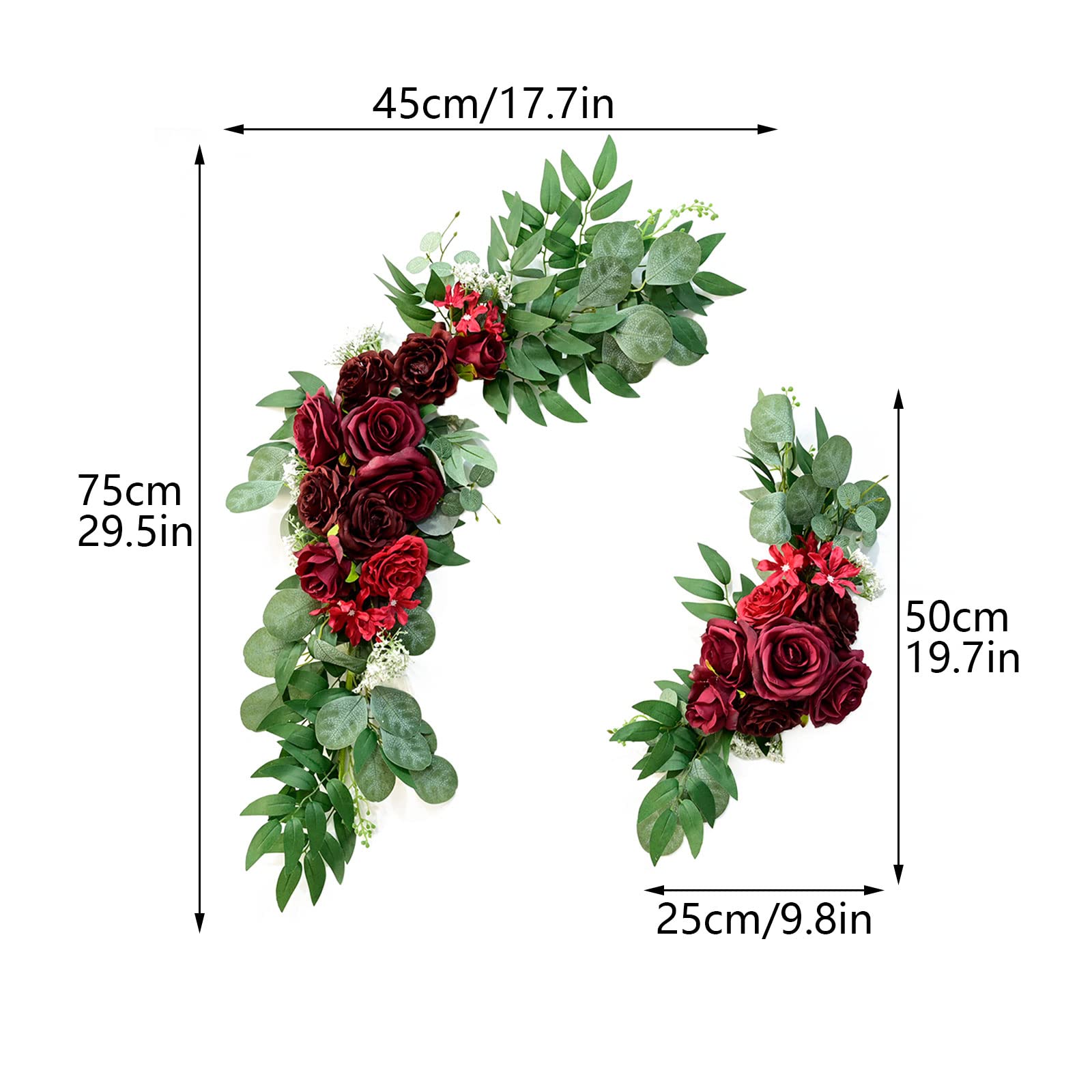 HLTER Wedding Arch Flowers Kit Pack of 2, Artificial Pink Rose Flowers with Green Leaves Large Faux Silk Flower Swag Floral Arrangement Swag for Wedding Ceremony Decor