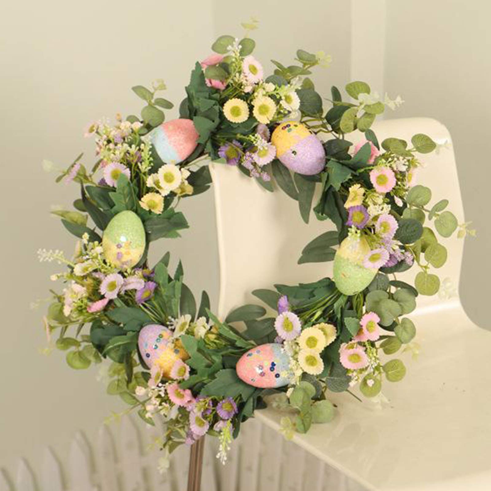 Ghirlanda Pasquale Corona Fiori Artificiale Margherita Rotonda Fatto a Mano Ghirlanda Sospesa per Porta Parete Camera da Letto Cucina