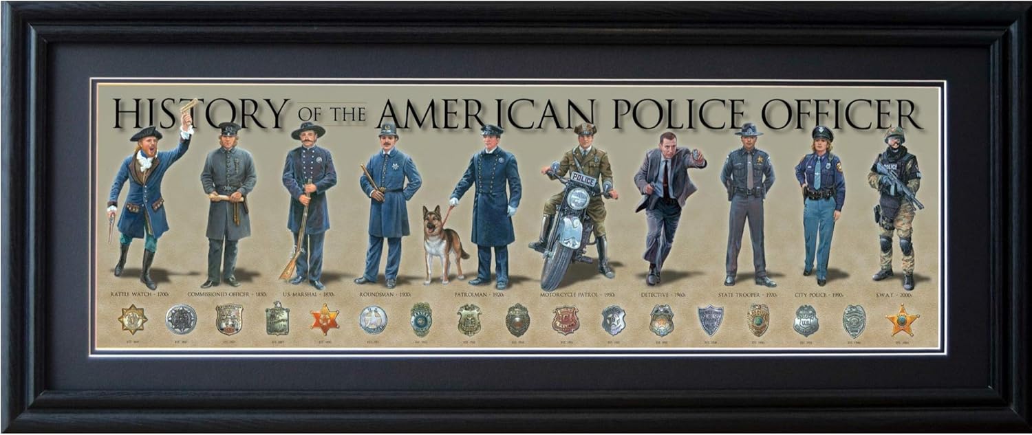 History of the American Police Officer Unframed Art Poster | Vintage Police Wall Decor | Law Enforcement Historical Timeline | 11 3/4 x 36 inches