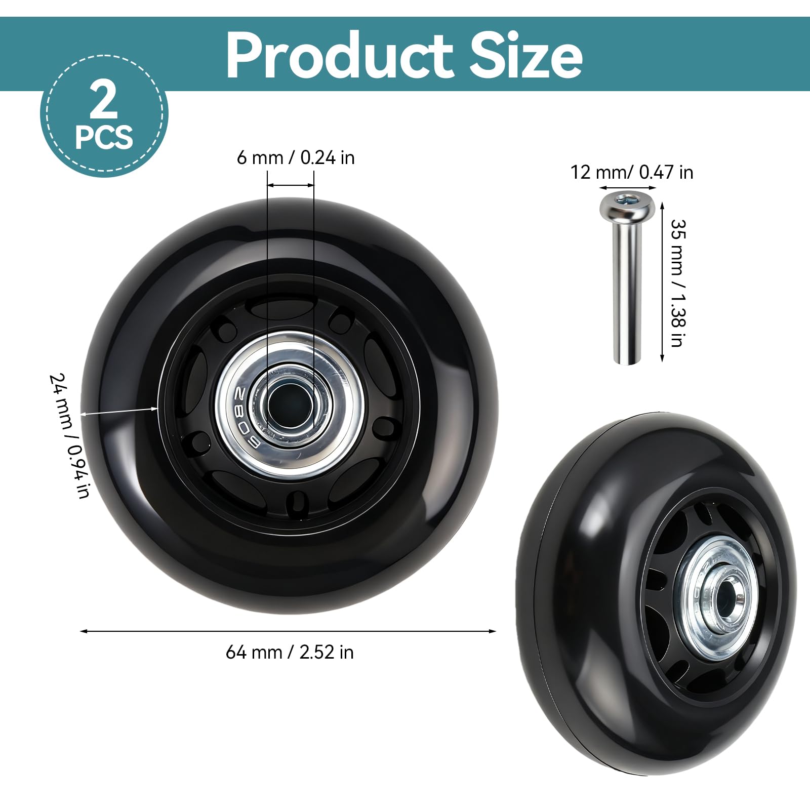 Ruedas De Repuesto Para Maletas – 2 Piezas De 64x24 Mm, Caucho, Kit Completo De Montaje, Soporta 50 Kg