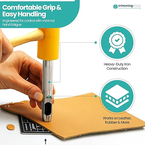 Miniatura 3 de Trimming Shop Juego de punzones huecos de acero para perforar agujeros en papel de cuero, plástico, goma y vinilo, fácil agarre seguro, corte limpio
