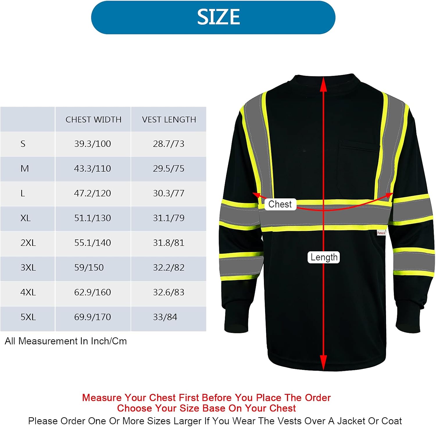 Pomerol Long Sleeve Safety Shirt High-Visibility Reflective 3 Packs Breathable Black Unisex Safety T-Shirt with Hi-Vis Strip and Front Packet for Work Cycling Runner Surveyor Guard Construction : Tools & Home Improvement