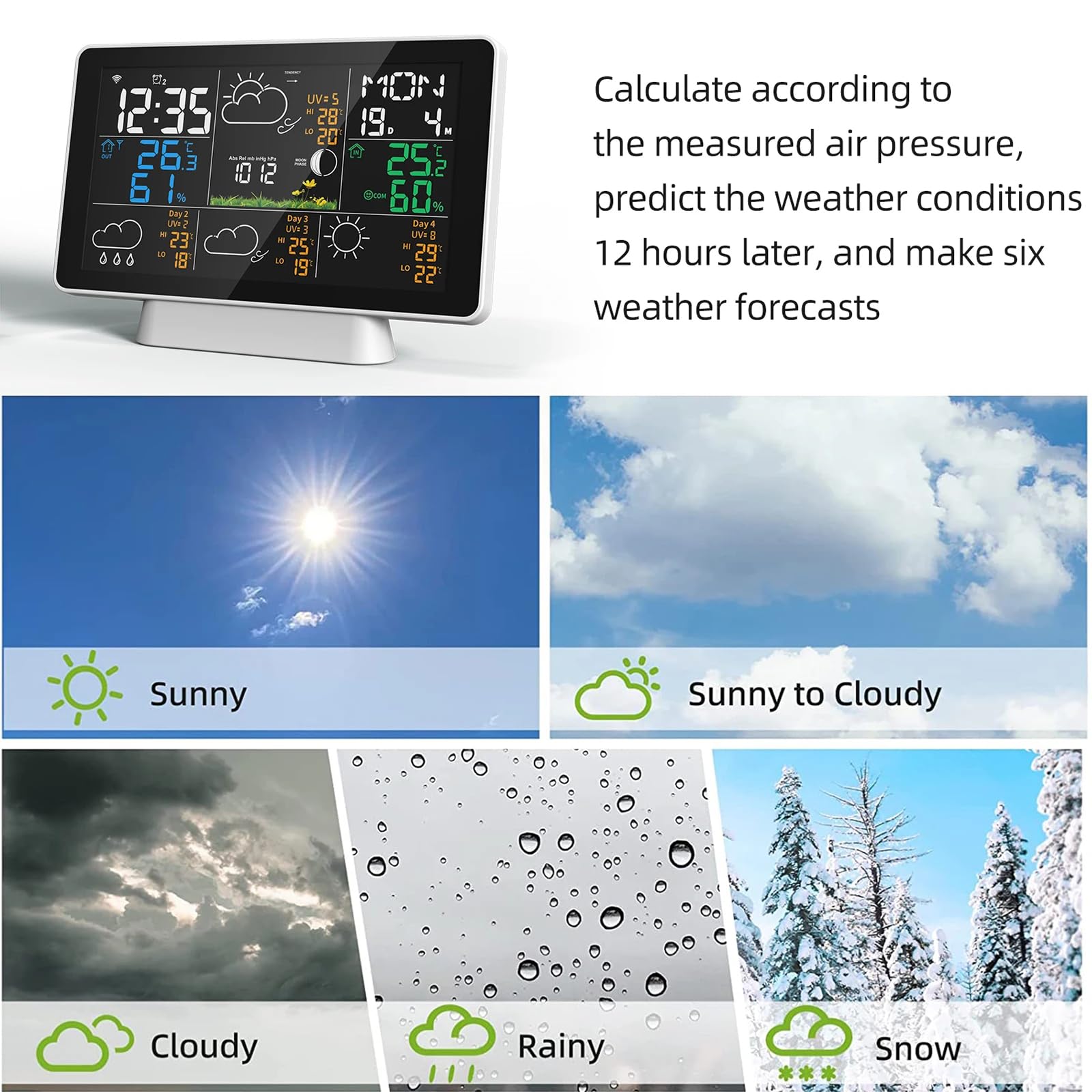 Estación meteorológica Inteligente WiFi con Control remoto y sensores de la aplicación Tuya, termómetro de Temperatura Interior y Exterior, medidor de Lluvia y Viento, barométrico,