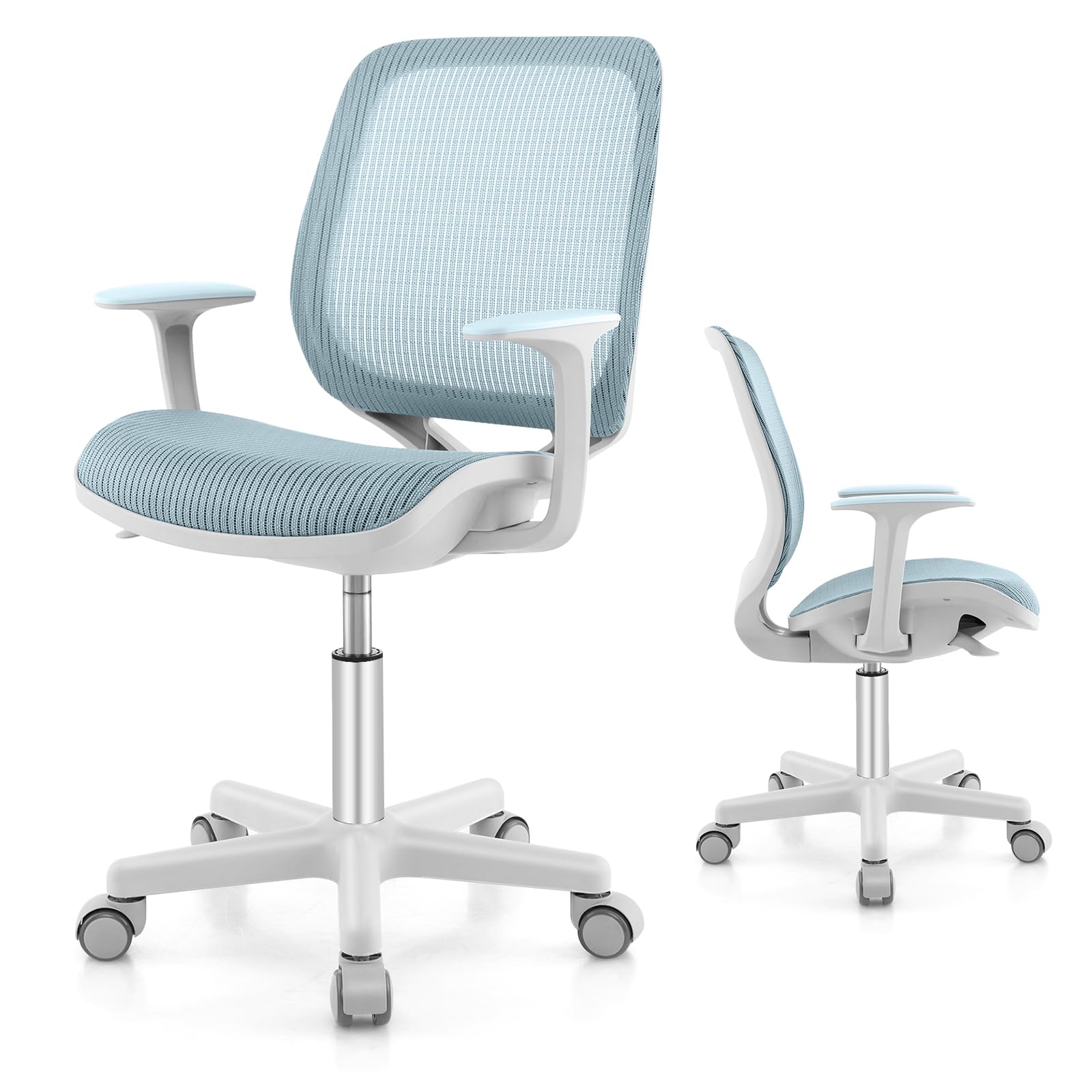 GOPLUS Silla de Escritorio Giratoria 360°, Silla para Ordenador para Niños de 6-15 Años, Altura Ajustable 43-55cm, Ruedas con Freno, Silla Ergonómica Infantil con Malla Transpirable Hogar Escuela Azul