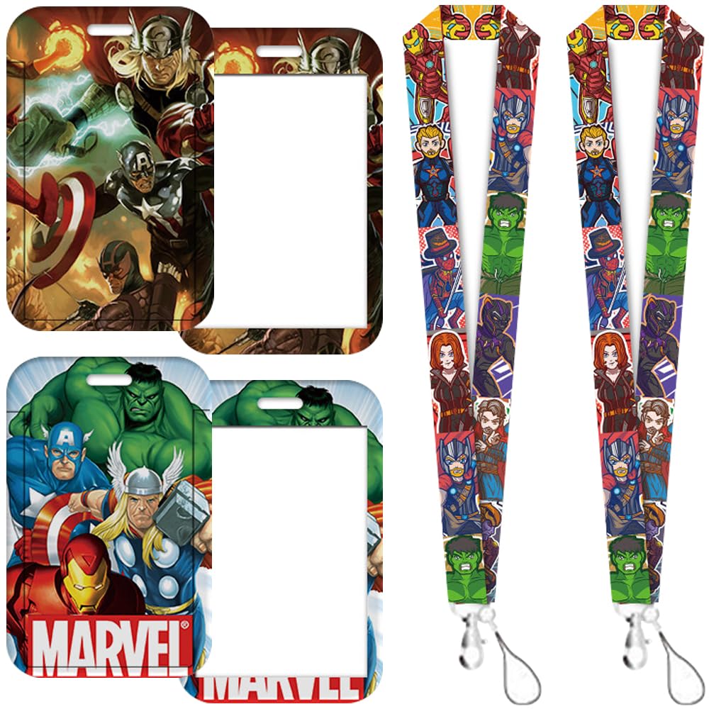 2 Piezas The Avengers Colgante Tarjetas Identificativas, Lanyard con Tarjetero, ID Card Badges Holder con Cordón para el Cuello para Tarjetas para Llaves, Tarjetas de Identificación, Oficina