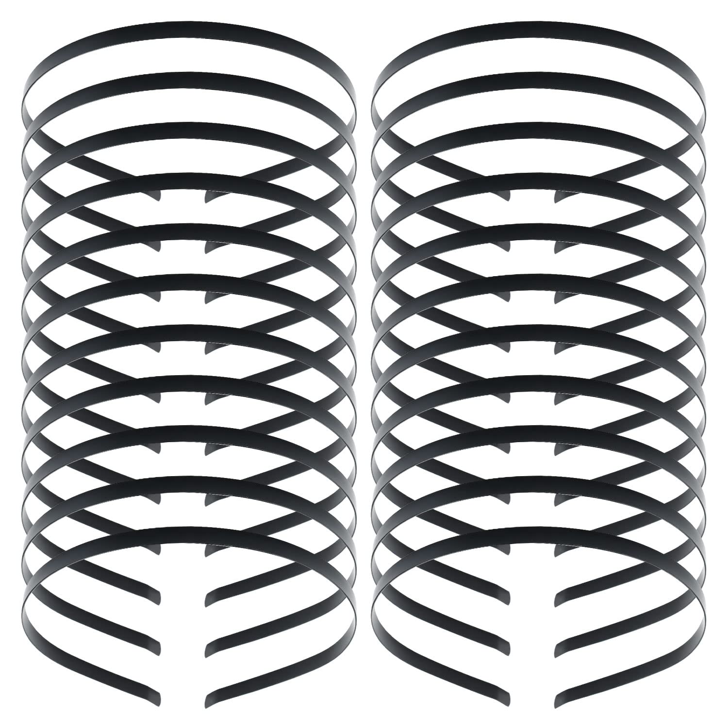 Lawie 20 Pack Bulk 7 MM Thin Silver Black Plain Blank Hard Wire Metal Headbands Base Hair Bands Clasps Tiara DIY Crafting Accessories for Women (Black