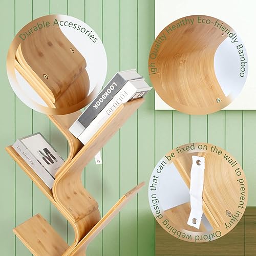 Miniatura 4 de Estantería de bambú de 8 niveles, moderna estantería de pie para oficina, almacenamiento de libros creativos, estantes organizadores curvos, estante
