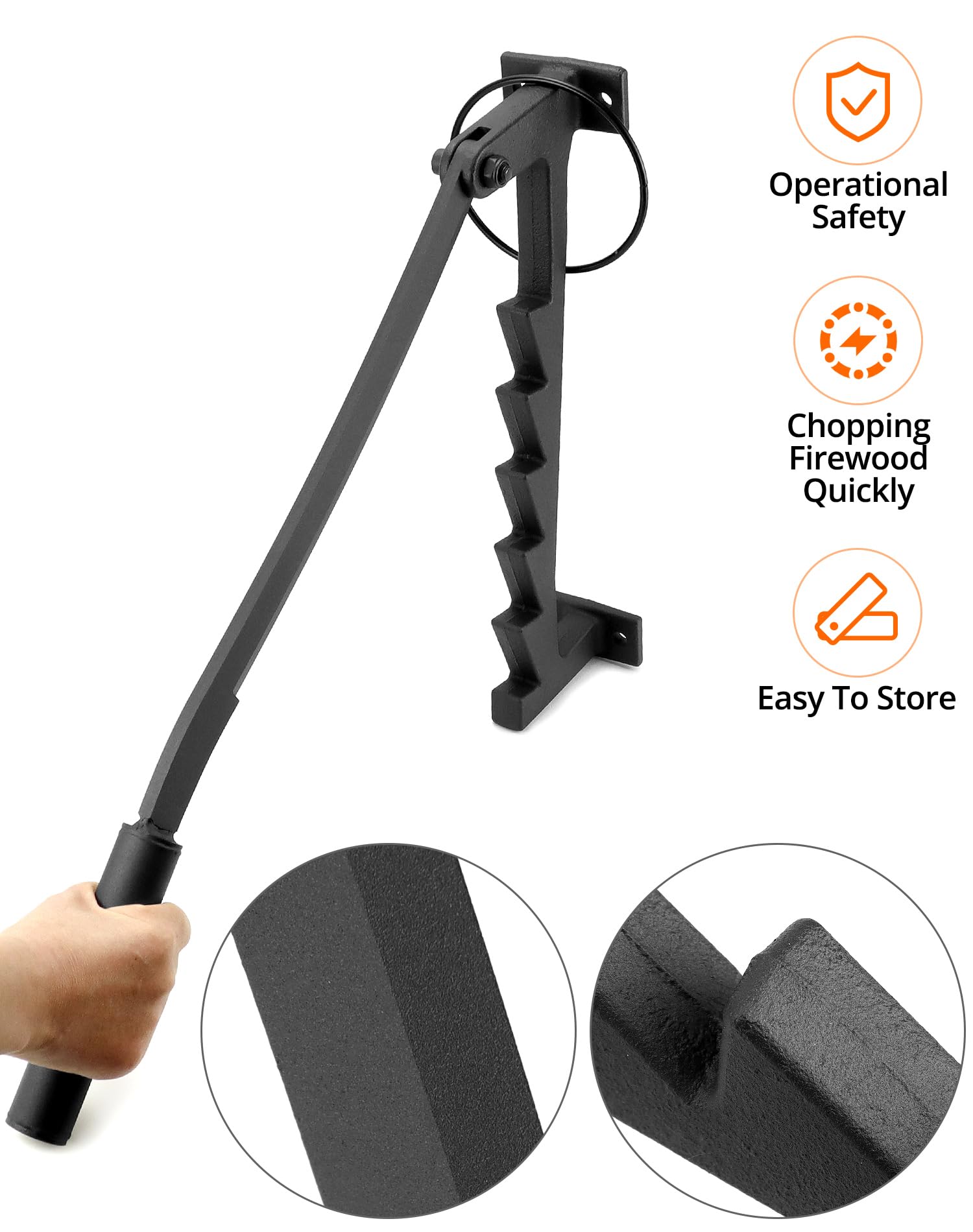 QWORK® Partidor de troncos manual, partidor de troncos montado en la pared de acero al carbono, adecuado para exteriores, hogar, camping