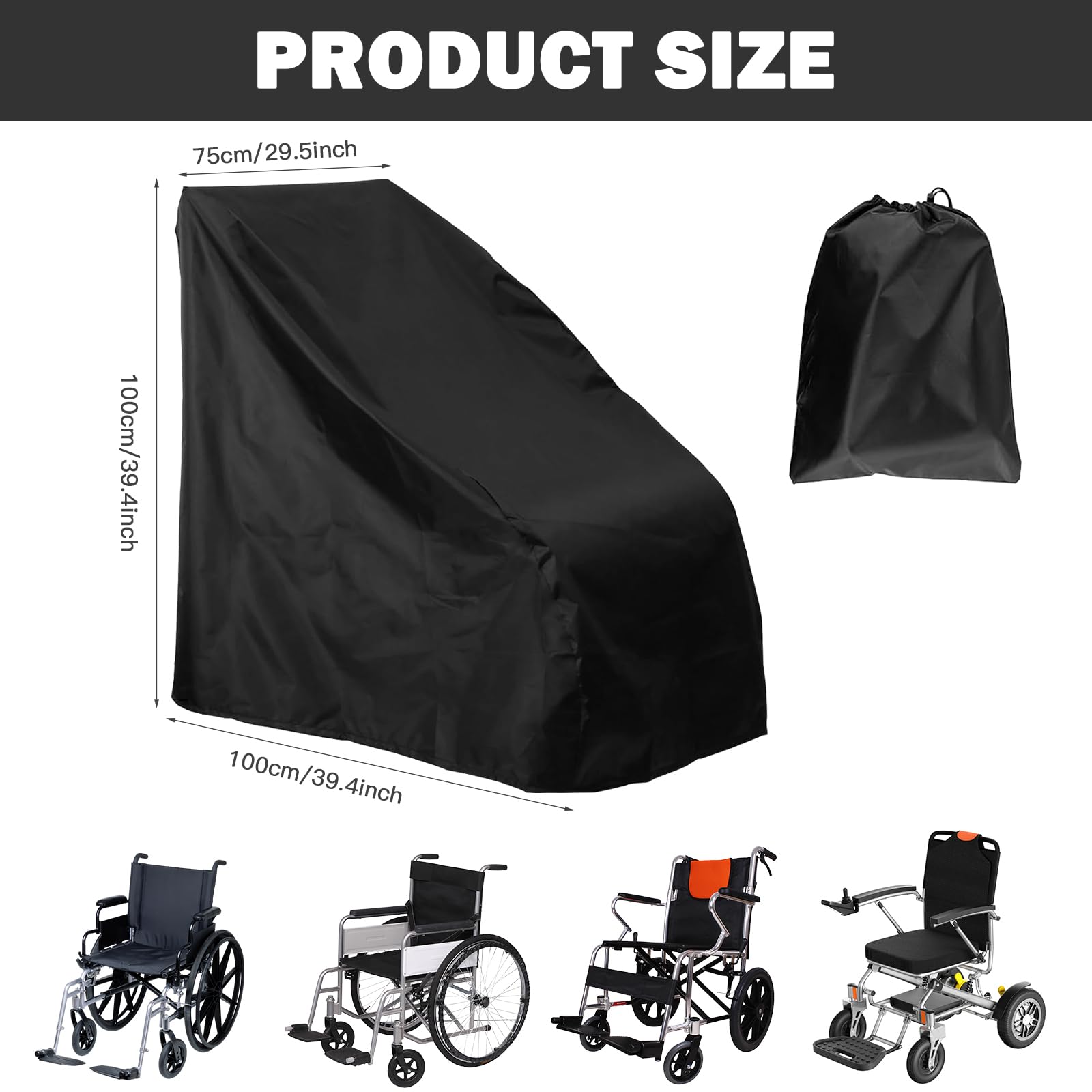 Sedia a rotelle elettrica, impermeabile per sedia a rotelle, 210D Oxford, protezione antivento per sedia a rotelle, copertura antipolvere per uso interno ed esterno, 100 x 75 x 100 cm (nero)