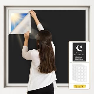 Vanten 100% Blackout Curtains for Bedroom, 79" x 57" Portable Window Shades with Adhesive Tabs, No Drill Blackout Blinds for Nursery, Travel, RV, Dorm, Media Room or Travel Use