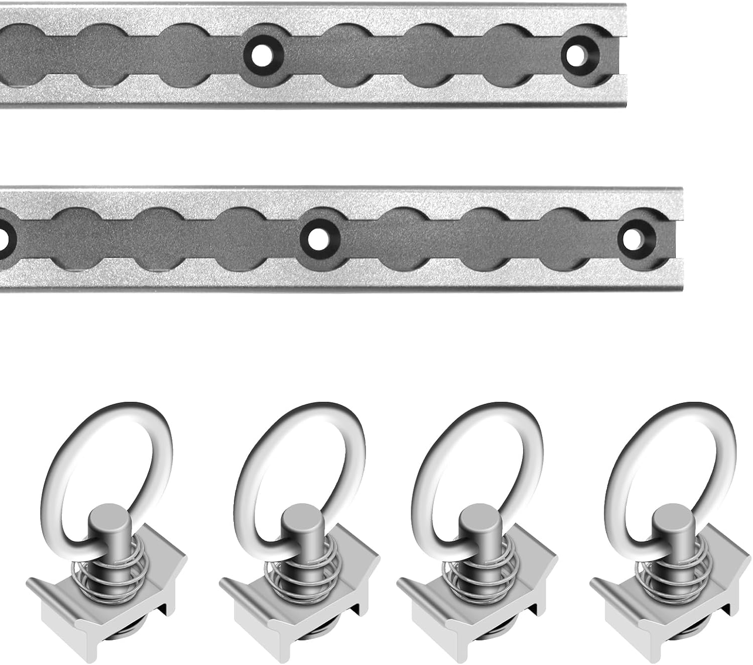 24" L-Track Rail Tie Down System Silver, Truck Bed Rail System with L-Track Single Stud O-Ring Fittings, Aluminum LTrack Rail for Truck and Trailer to Secure Motorcycles, ATVs and Bikes 24in Silver