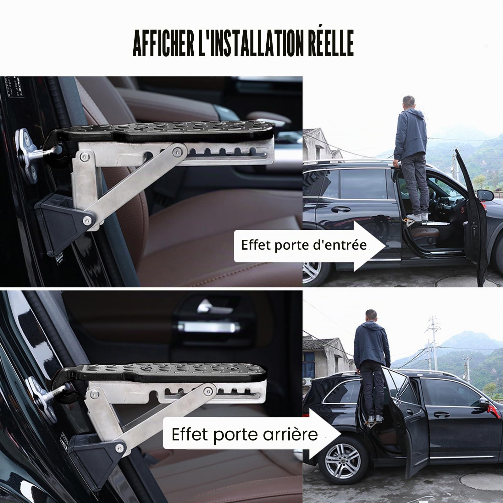 BAIFULAI Marchepied de Porte de Voiture, Pédale Pliante Noire avec Coussin d'Amortissement, Marche Universelle pour Toit de Voiture, Capacité 250kg, Convient aux Véhicules à Serrure en U SUV, Jeep