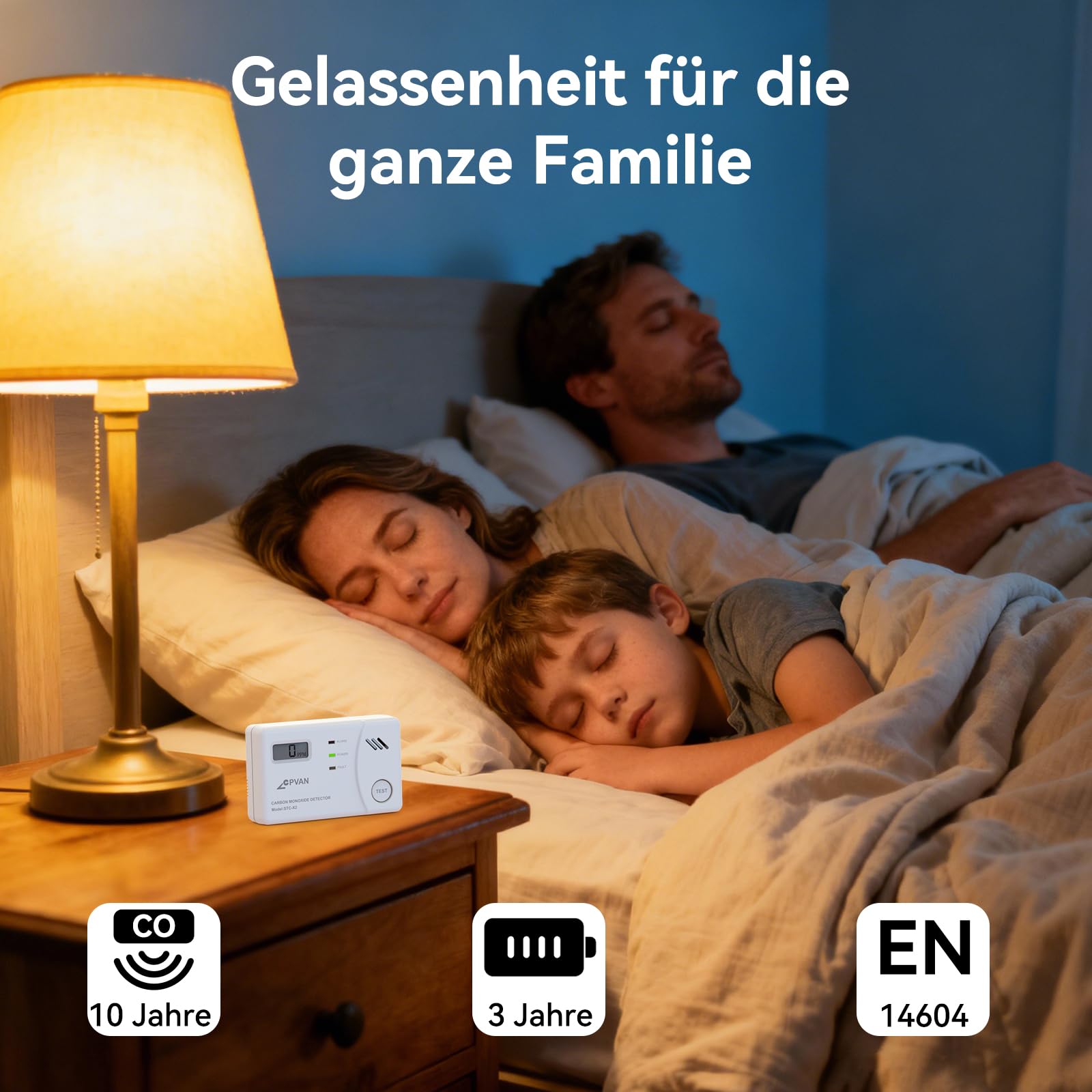 CPVAN Detector de Monóxido de Carbono con Pantalla LCD, Capteur 10 Años CO Gas Alarma con Batería Reemplazable, Norma Europea EN50291