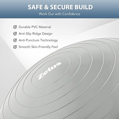 Miniatura 5 de ZELUS Entrenador de pelota de equilibrio con bandas de resistencia y bomba de pie, pelota de yoga inflable para entrenamientos de gimnasio en casa,