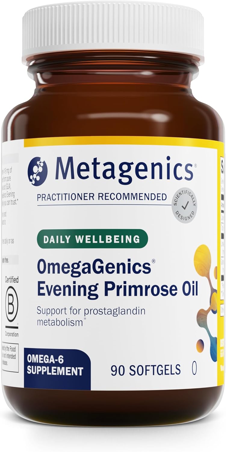 Metagenics OmegaGenics Evening Primrose Oil - 419 mg Omega-6 with 50 mg GLA - Supports Skin, Hormonal, PMS, Menopause & Immune Health* - Non-GMO, Gluten-Free - GMP Certified Facility - 90 Softgels