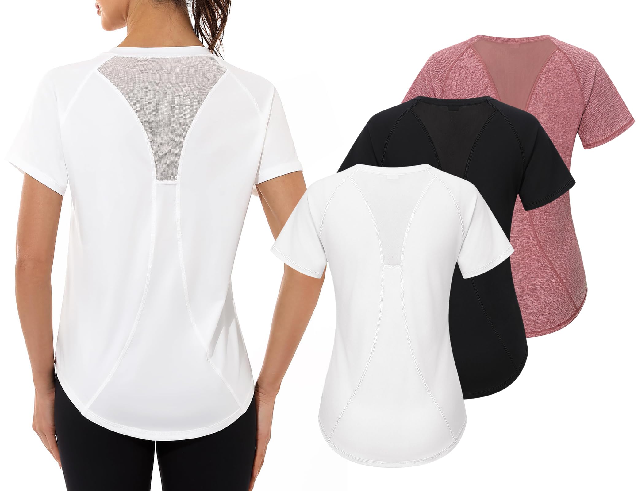 Gyabnw Maglietta Sportiva Donna Magliette Manica Corta Elastico Camicia Palestra Donna Indietro in Rete Traspirante Top Fitness Yoga Corsa Danza